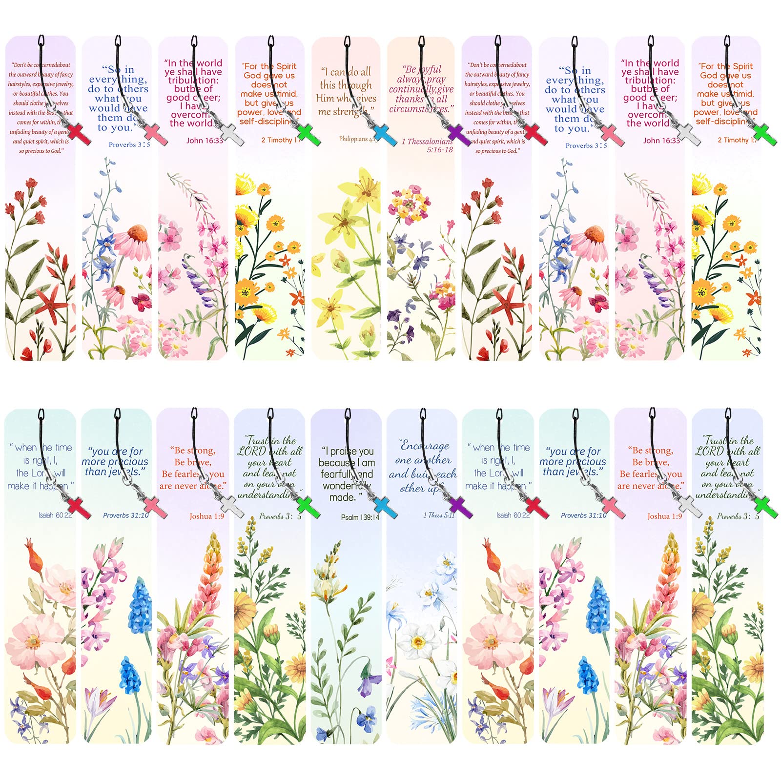 24 Pcs Christian Bookmarks with Cross Pendants - Inspirational Bible Verse Scripture Book Marks for Women, Motivational Religious Gifts for Church, Bible Study & Daily Reading Supplies - Perfect for Church Groups, Bible Study & Personal Devotion Time