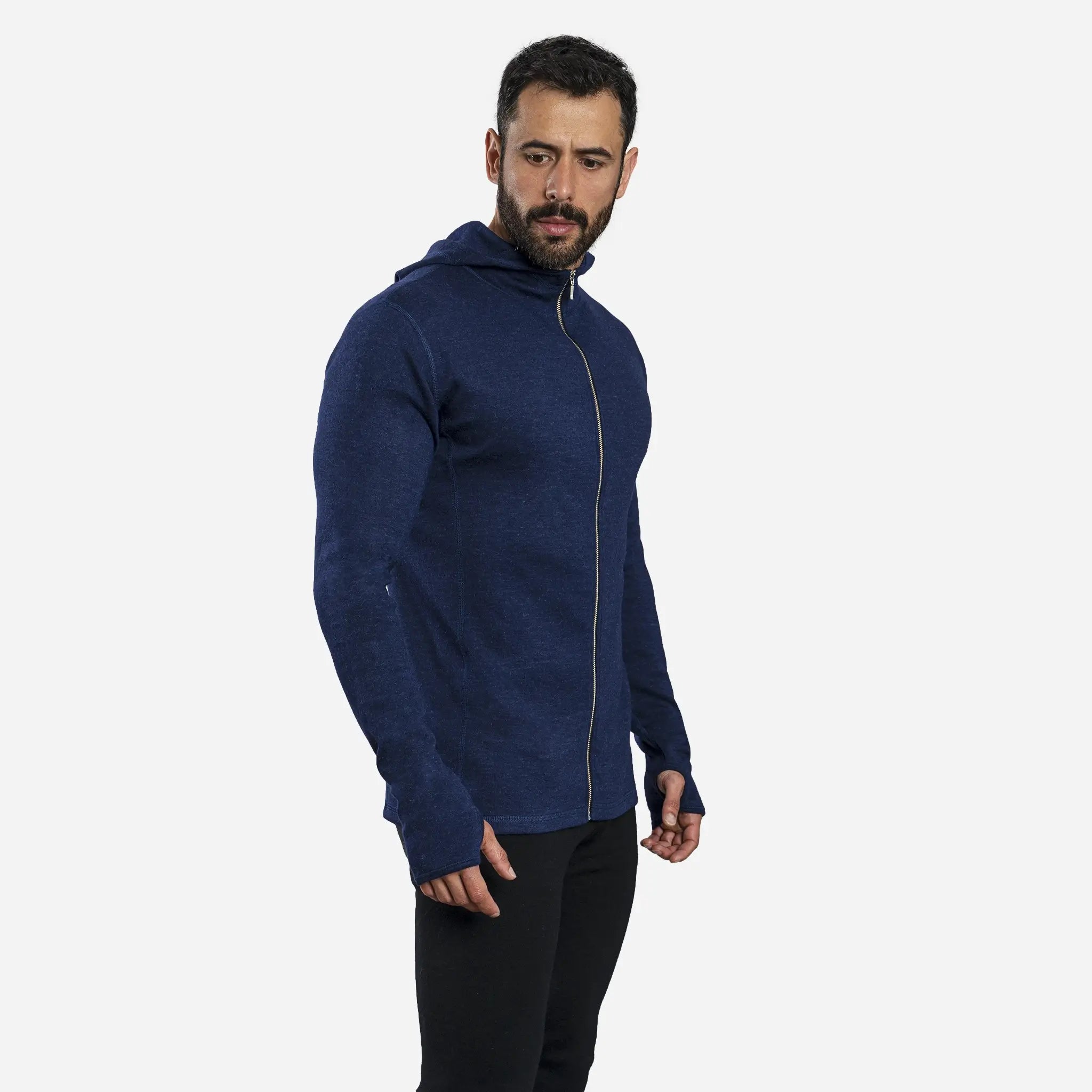 Men's Alpaca Wool Hoodie Jacket - 420 Midweight Full Zip Fleece Pullover for Outdoor Hiking & Winter Travel