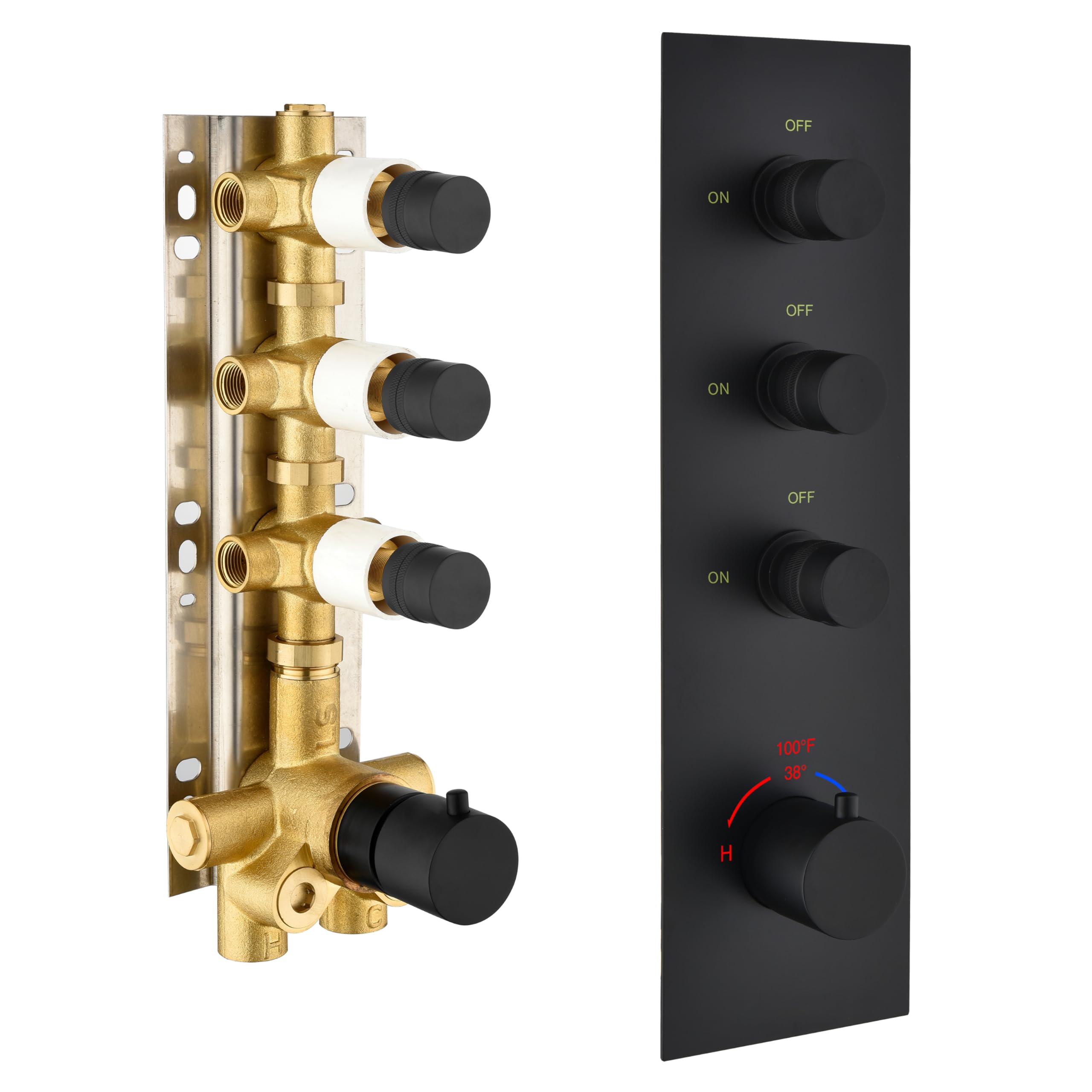 3-Way Shower Diverter Valve Matte Black - Thermostatic Mixer Brass Valve with 3 Functions & Flow Control - Perfect for Shower Arm Kits & Bathroom Renovations - Ideal for Spa-Like Showers, Water Conservation & Multi-Head Installations