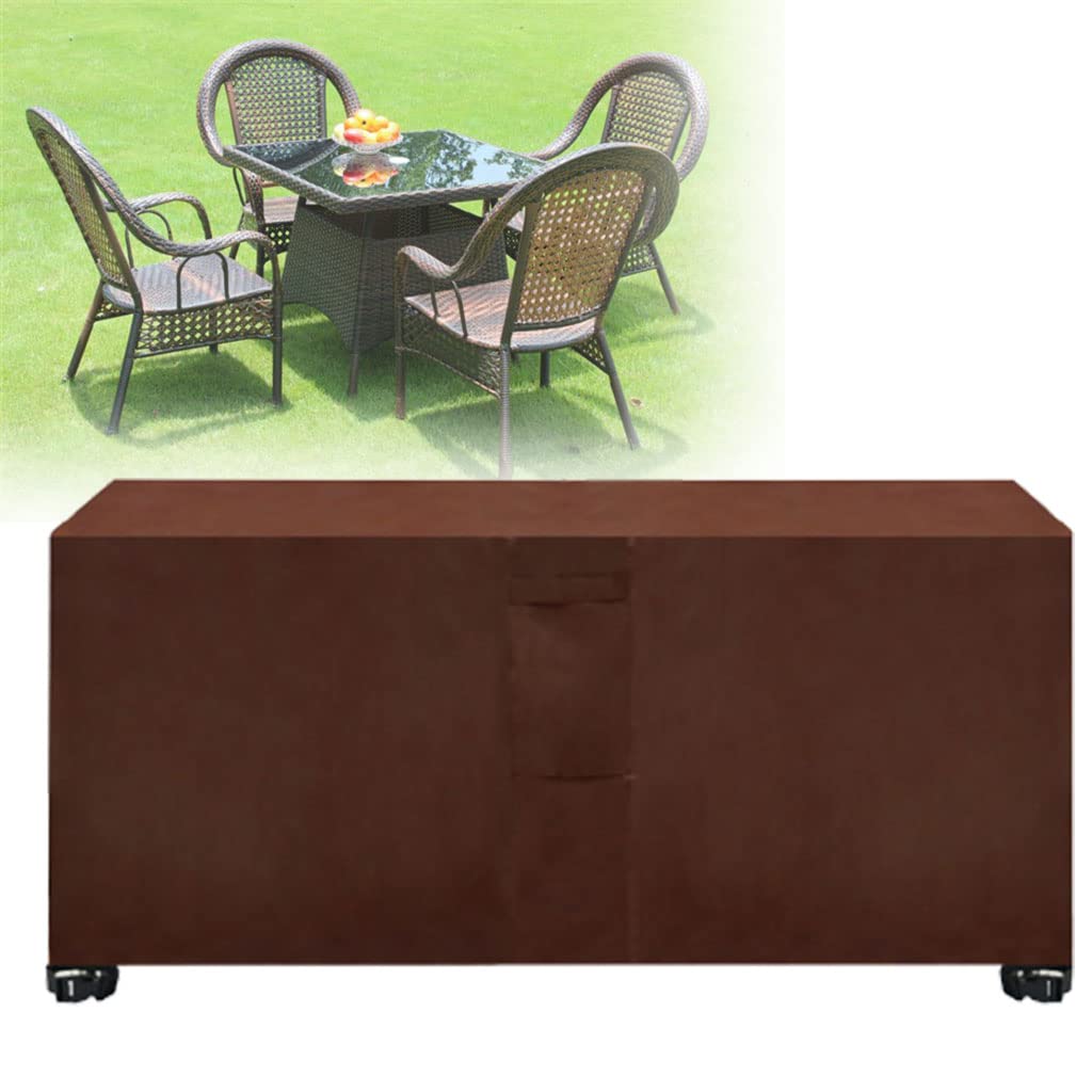 Heavy Duty 420D Oxford Fabric Waterproof Square Garden Furniture Cover - 150x150x75cm Brown Outdoor Patio Table & Chair Protection - Perfect for All-Weather Use in Backyard, Deck, or Poolside
