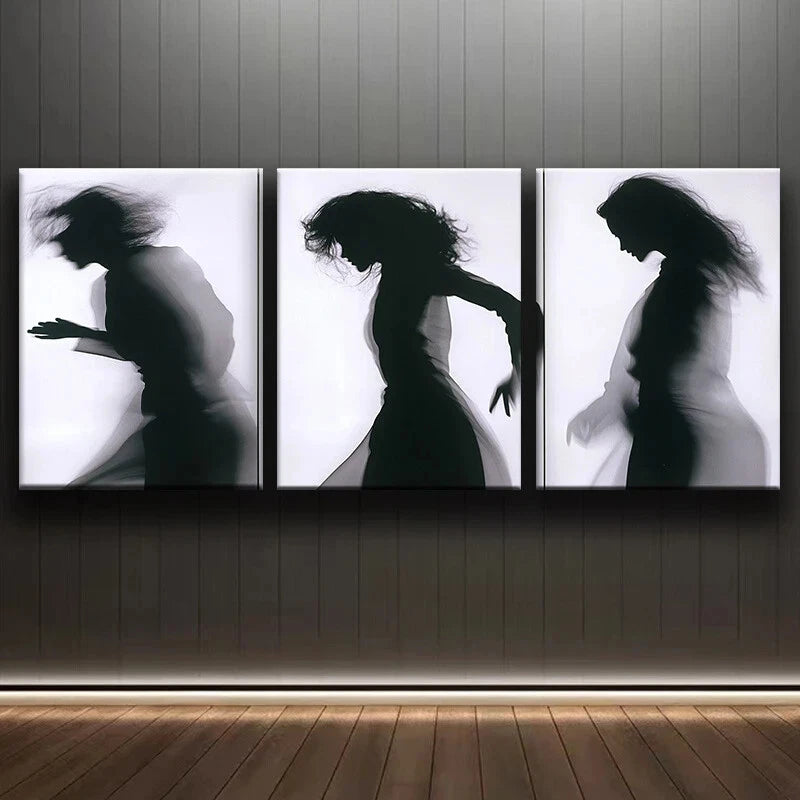 3-Piece Abstract Black Shadow Black & White Metal Wall Art Prints - Ready to Hang Modern Home Decor for Living Room, Bedroom & Office
