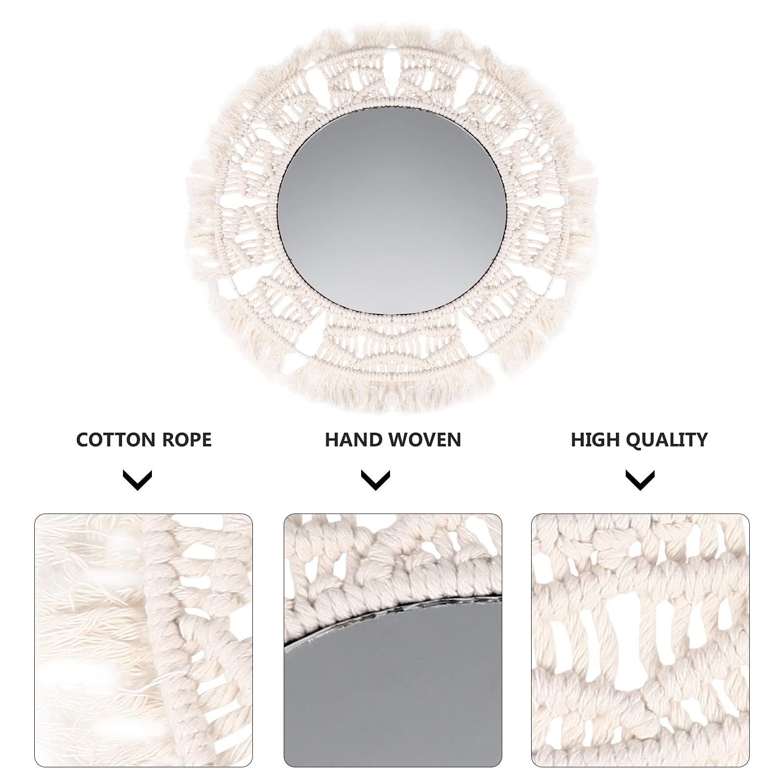 Bohemian Cotton Rope Mirror - Handwoven Wall Decor with Woven Design, Nordic Style Makeup Mirror & Photo Prop for Home, Bedroom, Bathroom, Living Room Decor