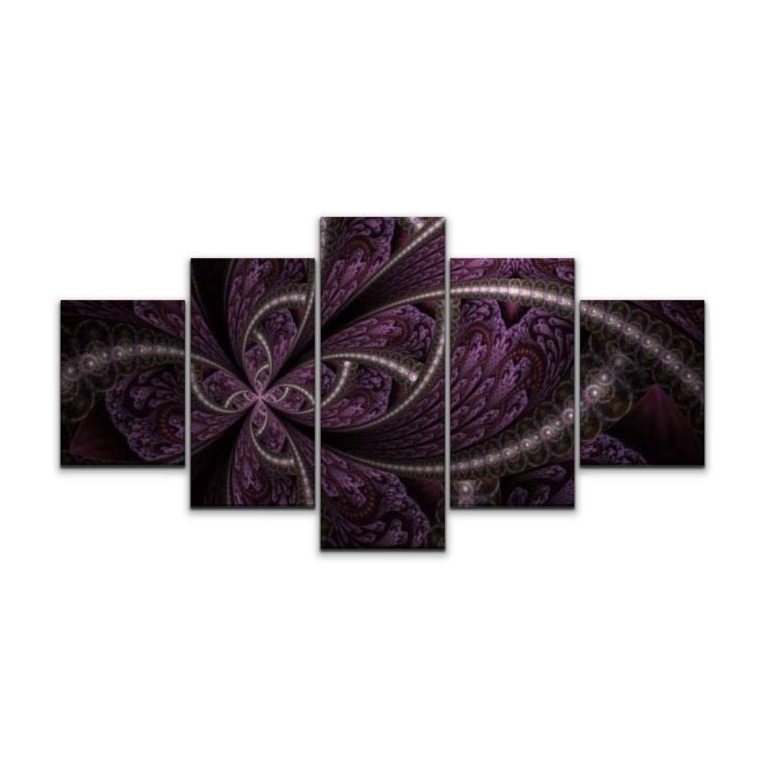 Skipvelo 5-Panel Wall Art Canvas Prints - Stained Glass Butterfly & Fractal Design Framed Paintings for Home Decor | Ready to Hang Living Room Bedroom Office Wall Decor