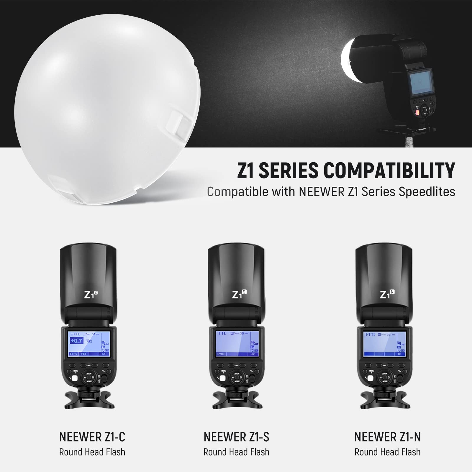 NEEWER Magnetic Dome Diffuser for Round Head Speedlite Flash - Magnetically Attached Light Modifier for Z1 Z2 Speedlite & M12 - Perfect for Portrait, Product & Event Photography