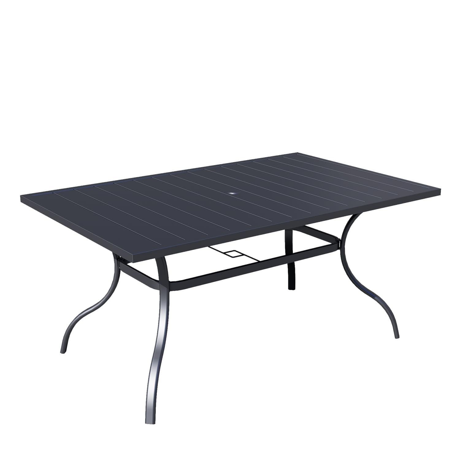 6-Person Outdoor Rectangle Dining Table with Umbrella Hole - Durable Metal Steel Picnic Table for Backyard, Garden, Poolside & Patio - Perfect for BBQs, Parties & Outdoor Entertaining (Black)