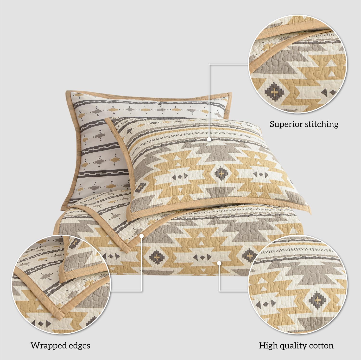 HiEnd Accents Desert Sage Western 2-Piece Quilt Set with Pillow Sham - Aztec Tribal Southwestern Bedding, Reversible Geometric Cotton Bed Set for Western & Boho Home Decor