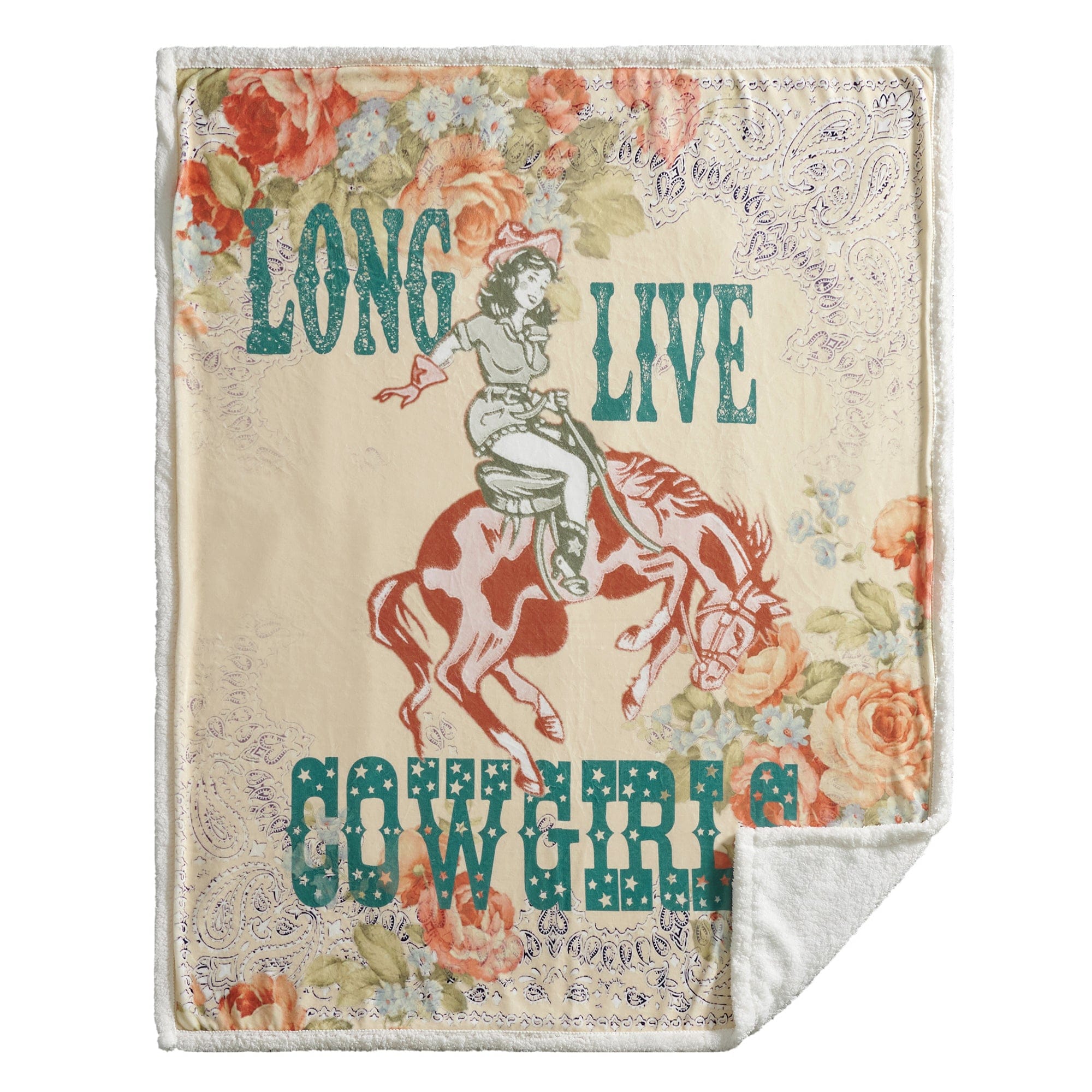 Long Live Cowgirls Campfire Sherpa Throw Blanket - Soft Flannel Plaid Western Style for Women - Perfect for Camping, Home Decor & Cozy Winter Nights