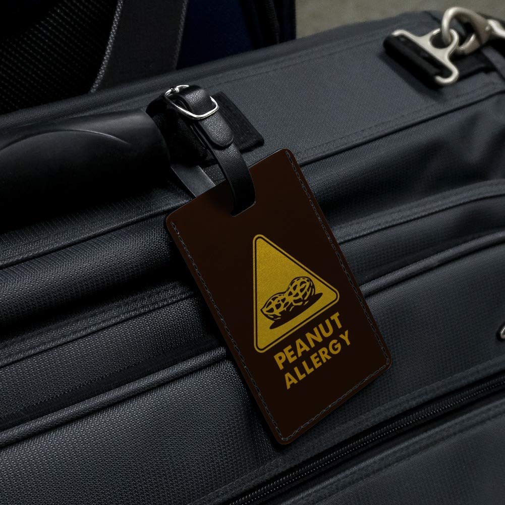 Peanut Allergy Warning Tag - Yellow Leather Luggage ID Card for Travel Safety | Allergy Alert for Suitcases, Backpacks & Carry-Ons