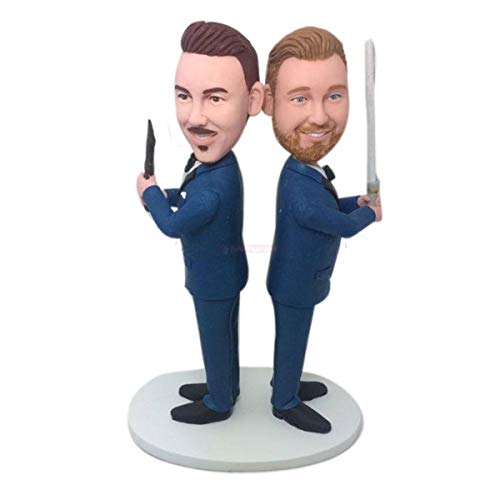 Personalized Gay Male Wedding Cake Topper - Customizable Same-Sex Couple Figurine for LGBTQ+ Weddings | Unique Bobble Head Cake Decoration for Gay Marriage Celebrations & Anniversary Gifts