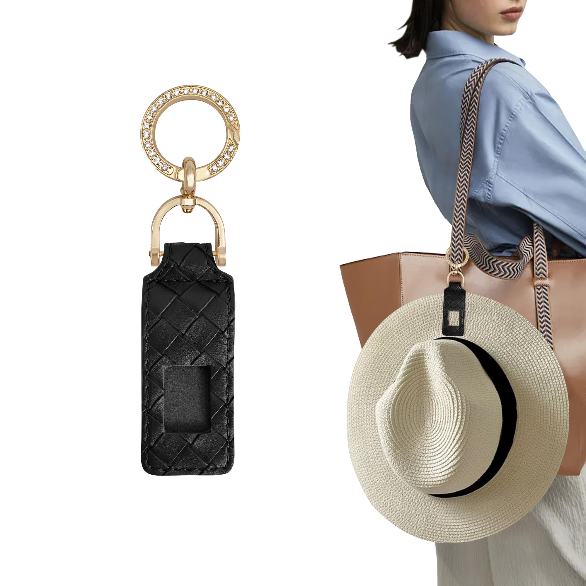 Travel Hat Clip for Backpack, Luggage & Bags - Fashionable PU Leather Non-Magnetic Elastic Hat Holder - Sun Hat Accessories for Outdoor Activities, Hiking & Beach Trips