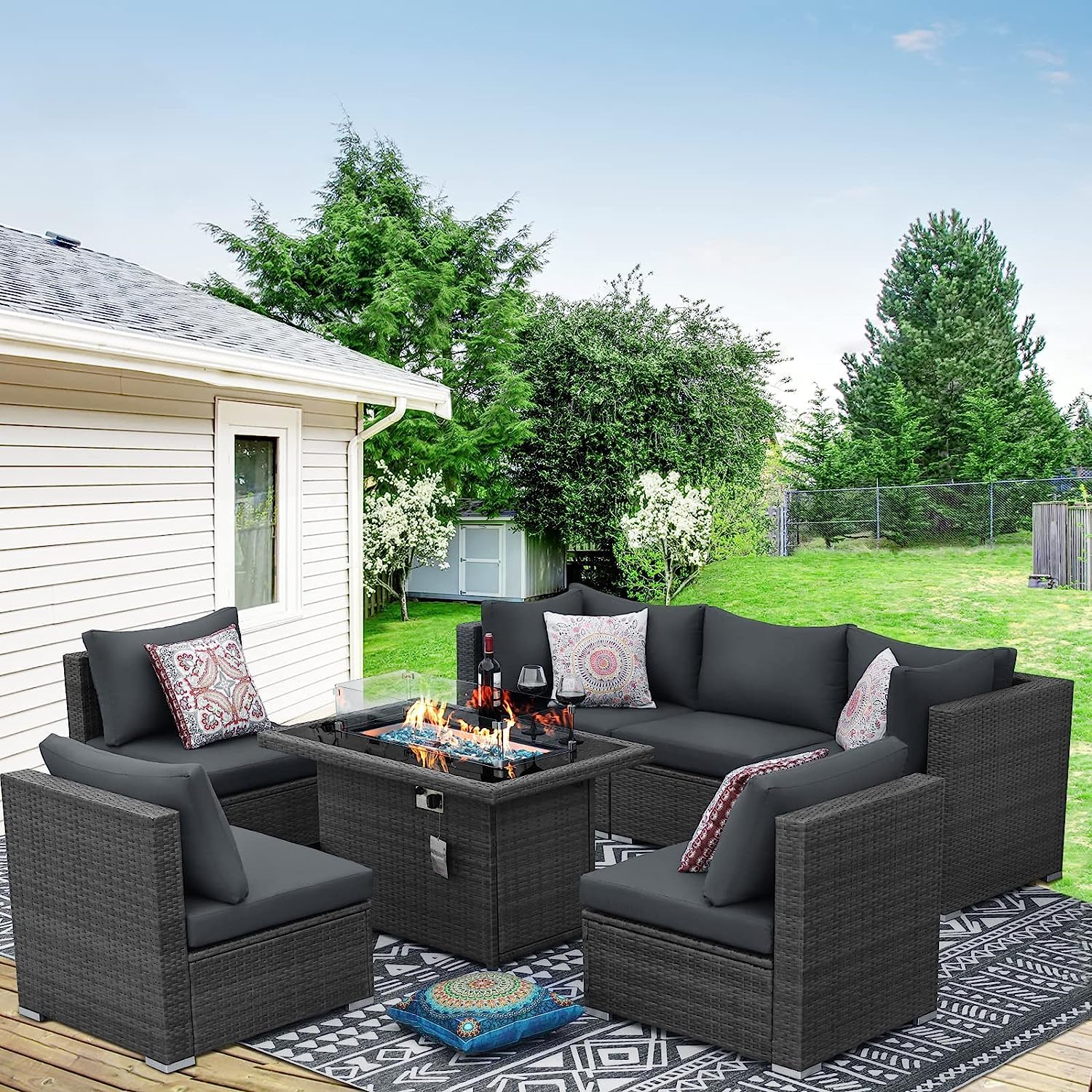 BULEXYARD 1-Piece PE Rattan Patio Furniture Corner Sofa with Thick Cushions - Outdoor Wicker Seating Set for Backyard, Deck, Garden, Balcony - Weather-Resistant Dark Grey Sofa for Relaxing & Entertaining