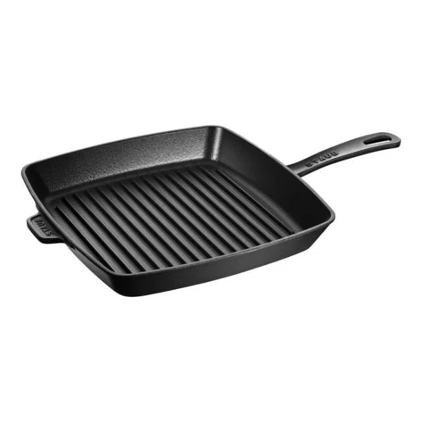 Staub 12 Inch Cast Iron Grill Pan with Lid - Pre-Seasoned, Heavy Duty Skillet for Steak, Chicken & Vegetables - Perfect for Indoor & Outdoor Grilling, Stovetop & Oven Use