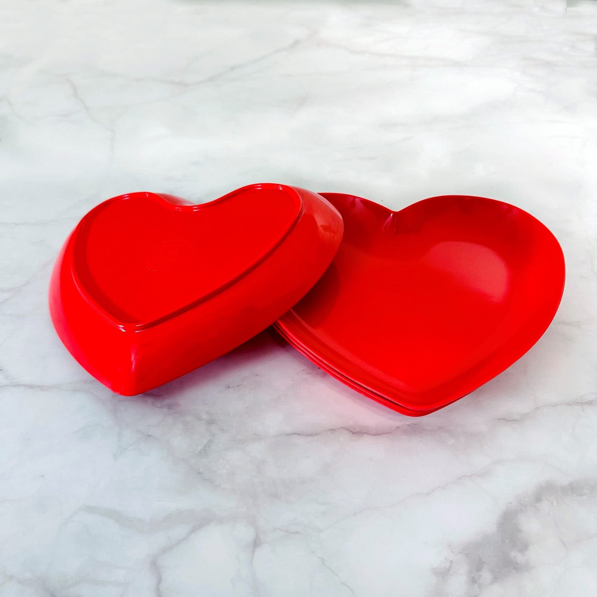 UPware 4-Piece 8.5 Inch Melamine Small Serving Plates - Heart-Shaped Salad & Dessert Plates for Dinner Parties, Picnics, and Romantic Date Nights (Durable & Lightweight)