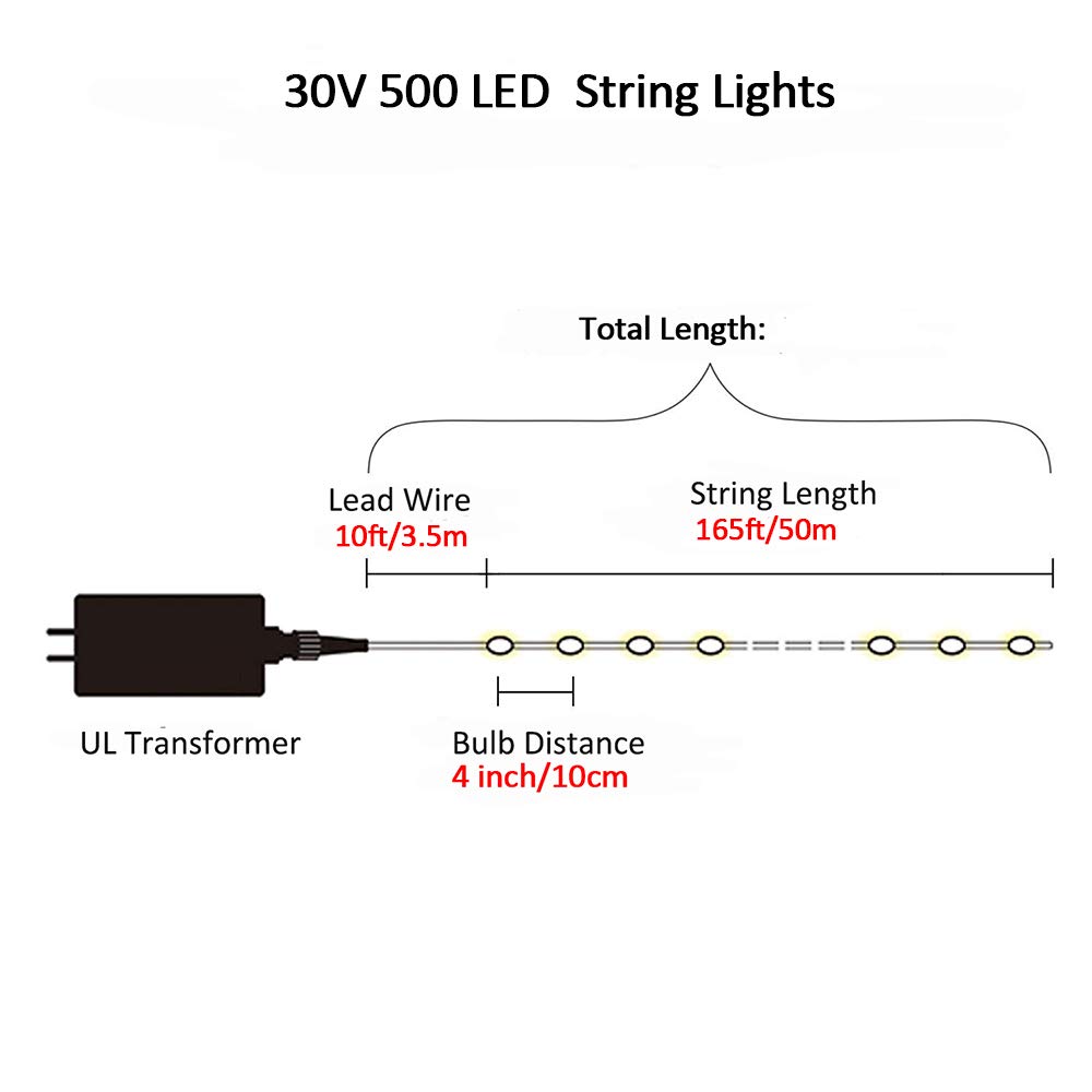 500 LED String Lights 165FT Waterproof Outdoor Lights with 8 Modes - Blue Fairy Lights for Wedding, Party, Garden, Patio, Home Decoration - Perfect for Christmas, Backyard, Bedroom & Holiday Decor