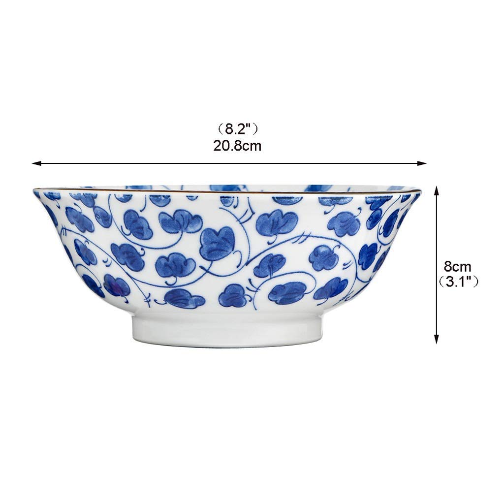 Vintage Blue and White Ceramic Dinner Plates Set - 8 Inch Appetizer Plates, Mixing Bowls, Fruit Salad Bowls, Japanese Ramen Bowls, Soup Bowls, Spaghetti Bowls - Perfect for Home Dining, Restaurant Use, Party Serving & Gift Giving