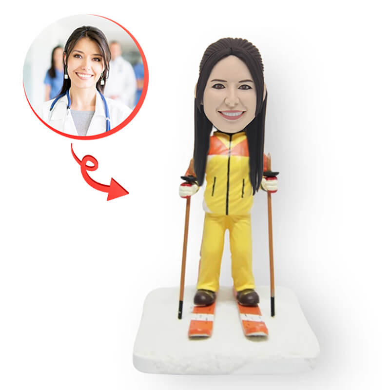 Personalized Skiing Mom Bobblehead - Custom Ski Enthusiast Figure - Perfect for Christmas Gifts, Office Decor & Sports Fan Collectibles