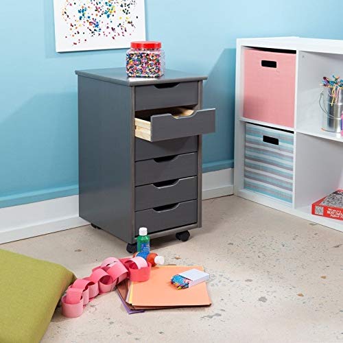 6-Drawer Rolling Utility Cart with Wheels - Gray, Tan & White for Home, Office, Garage Organization & Storage