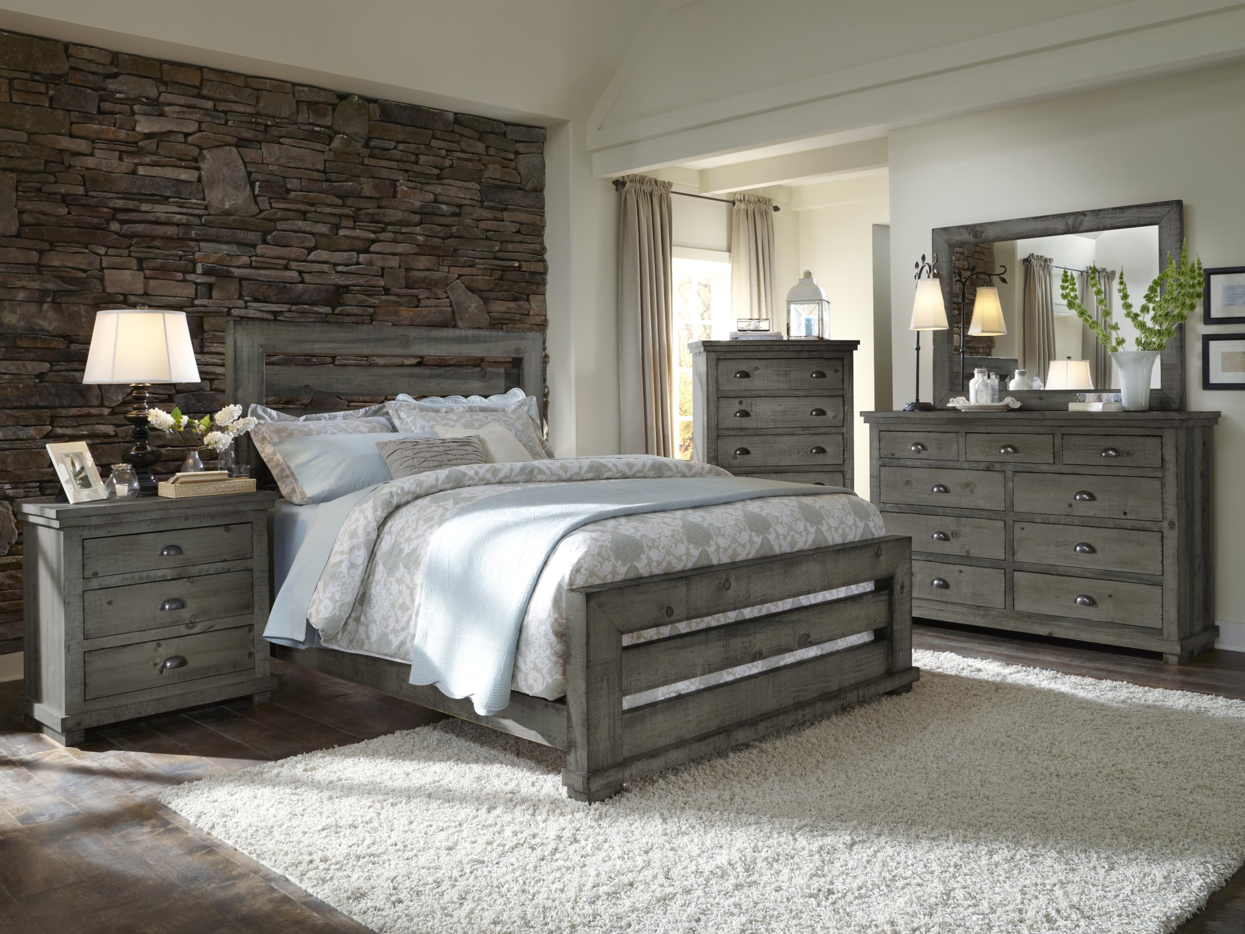 Progressive Furniture Willow Nightstand - Distressed Dark Gray Finish, Bedroom Side Table with Storage for Home Decor