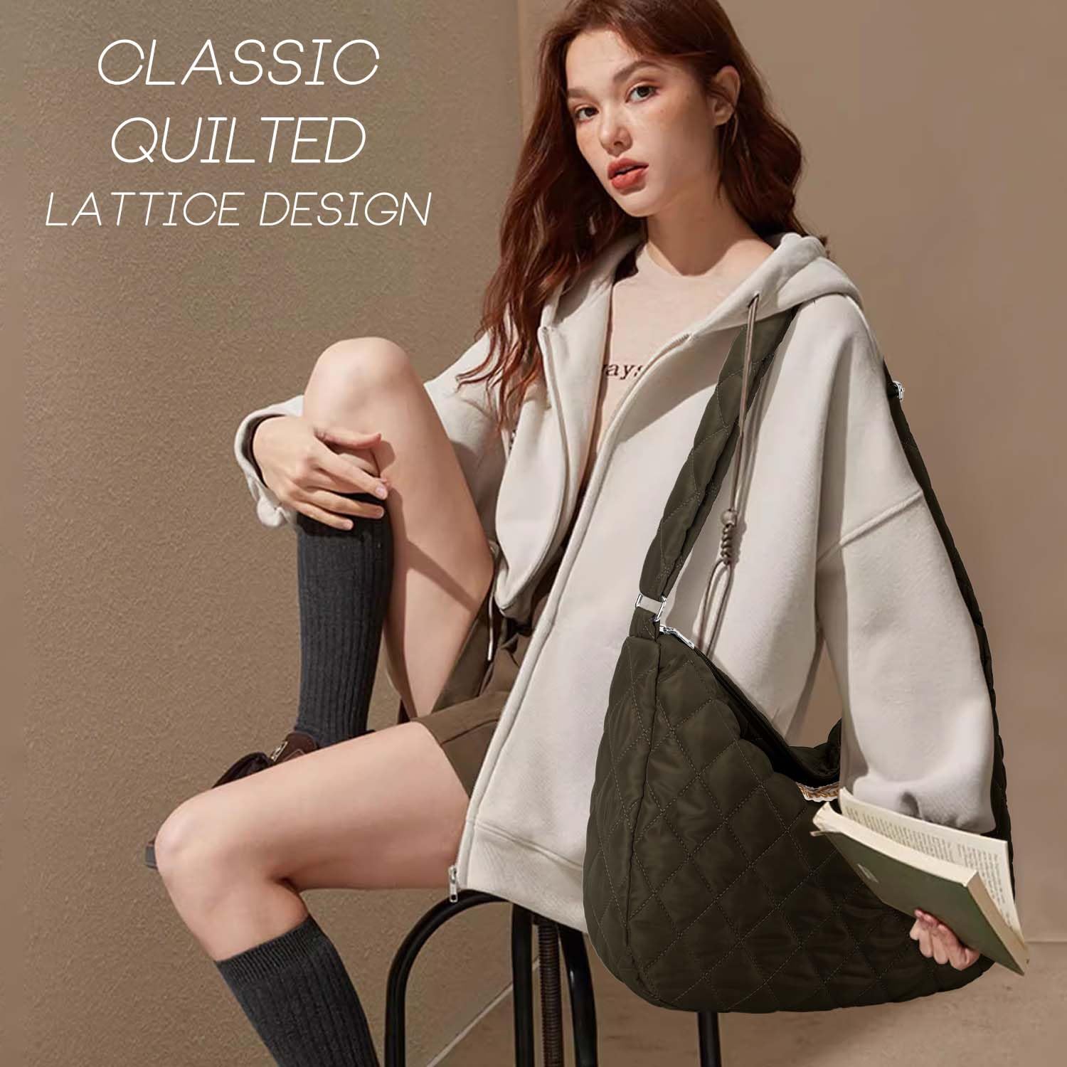 Women's Lightweight Quilted Puffer Shoulder Bag - Large Padded Tote & Crossbody Hobo Purse for Work, Travel & Everyday Use