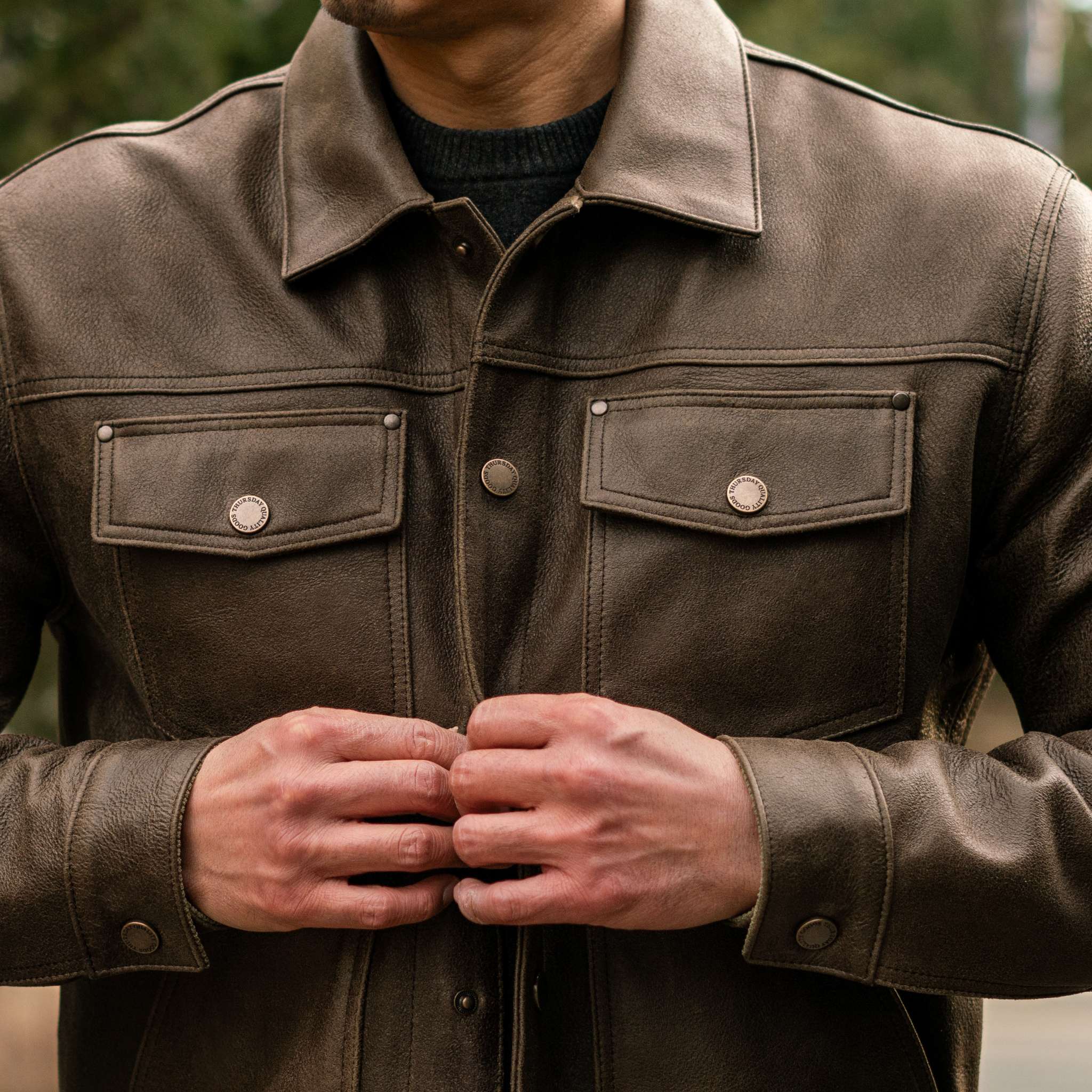 Men's Dark Olive Roughout Leather Cruiser Jacket - Vintage Biker Style Motorcycle Jacket for Riding & Casual Wear