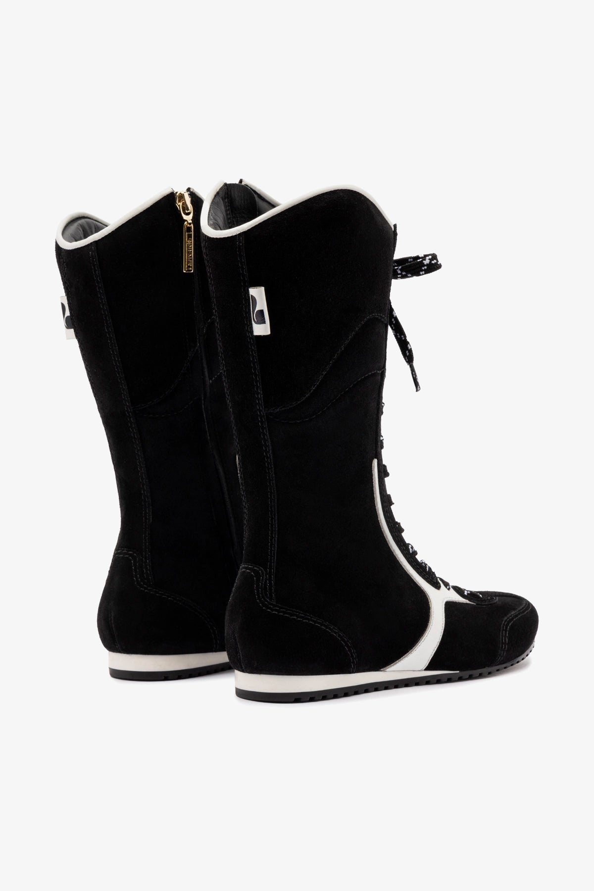 Larroudé x Jonathan Cohen Black Suede & White Leather Flat Lo Sneaker Boot - Stylish & Comfortable for Casual Outings, Work & Travel