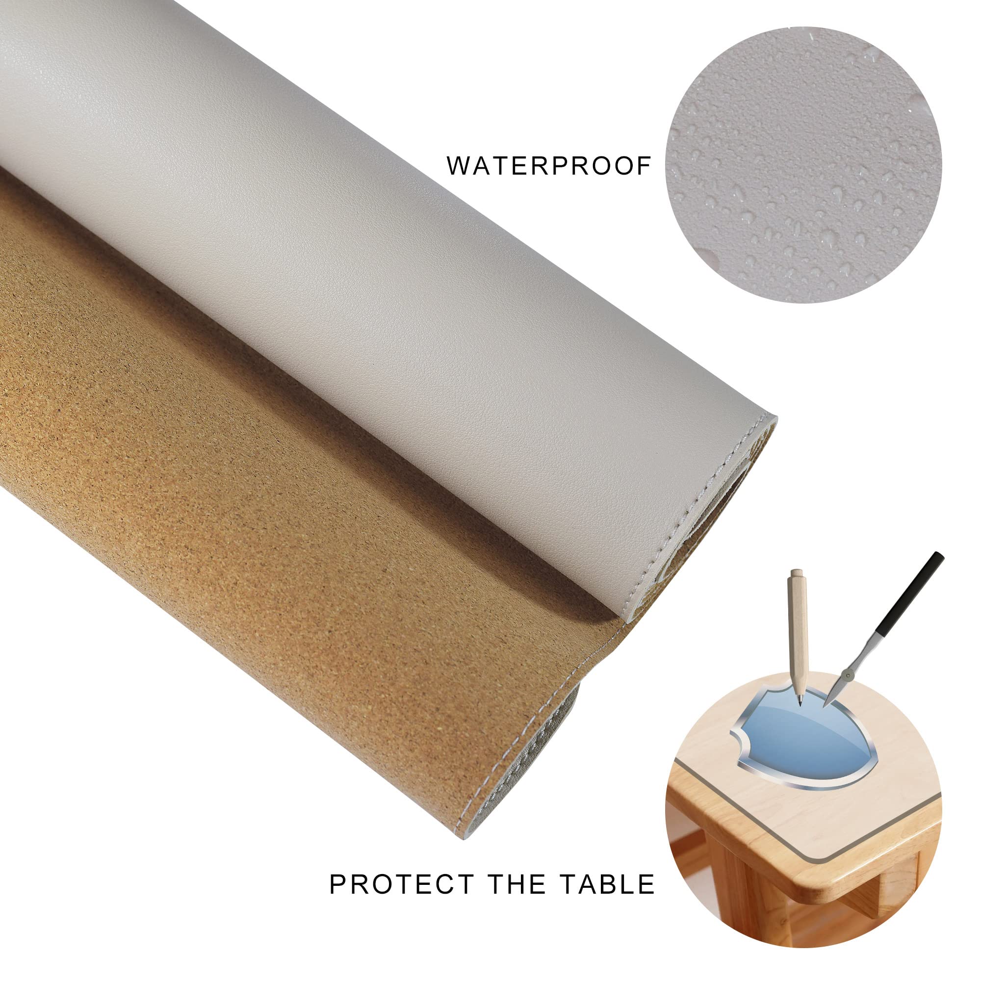 MAIDERN 55 x 15.7 Inch Extra Large Cork & Leather Desk Pad - Dual Sided XXL Desk Mat for Gaming & Home Office - Full Desk Mouse Pad Protector (Cream) | Perfect for Computer Workstations, Writing & Office Decor
