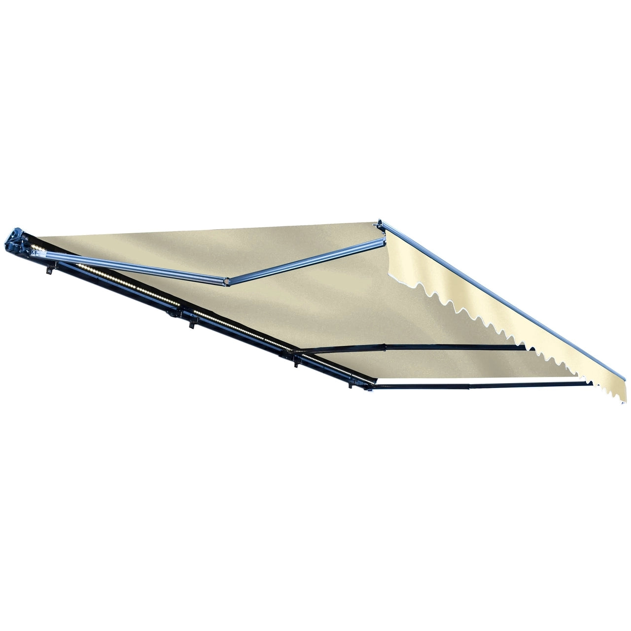 ALEKO 16x10 Feet Half Cassette Motorized Retractable LED Patio Awning - Ivory Luxury Outdoor Shade for Deck, Garden & Backyard