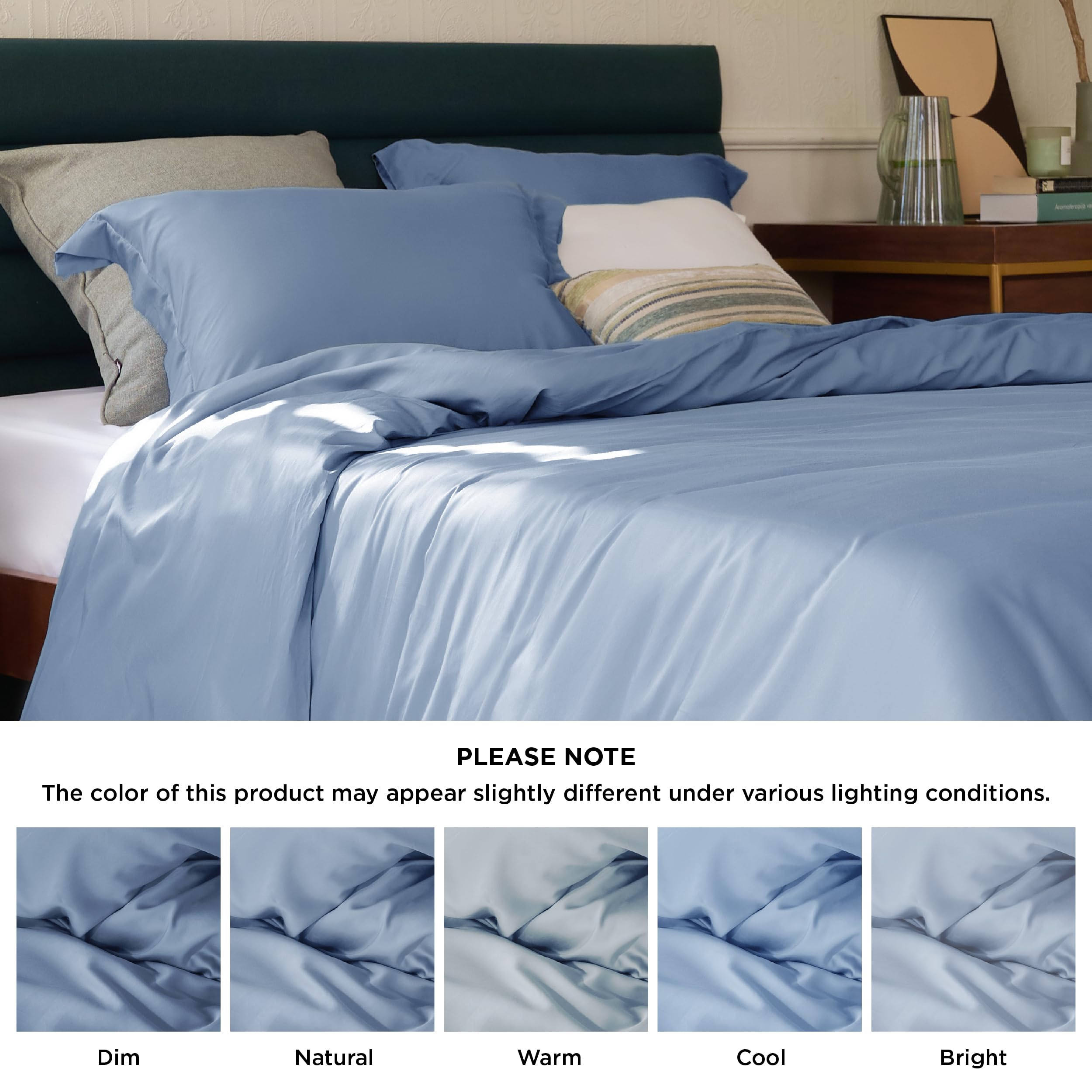Bedsure Cooling Duvet Cover Queen Size - Moisture-Wicking Silky Eucalyptus Lyocell Cotton Blend Comforter Cover Set for Hot Sleepers - Buttery Soft, Breathable & Cooling Bedding in Slate Blue - Perfect for Summer Nights & Hot Sleepers