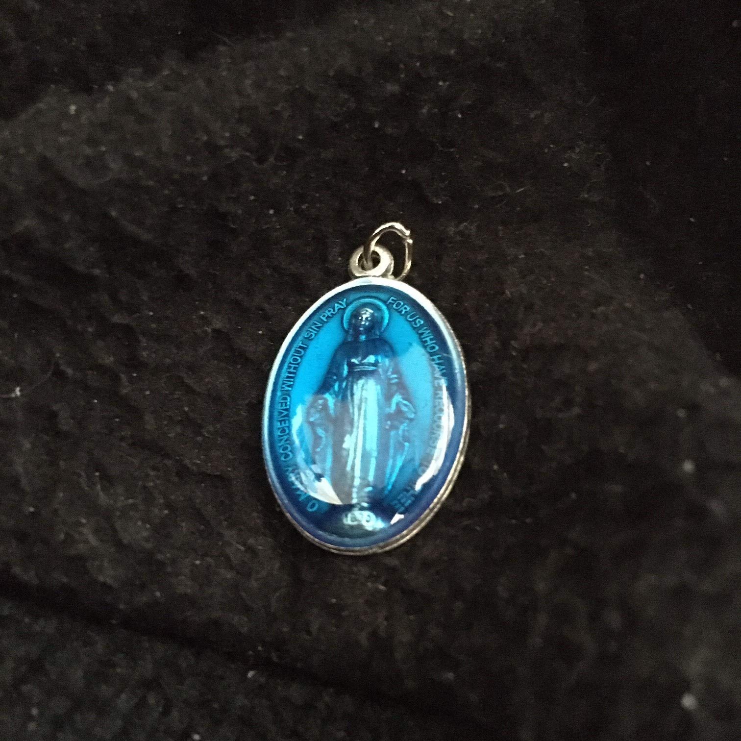 100 Pcs Bulk Religious Miraculous Medals - Blue Emerald Catholic Pendants - 100% Made in Italy - Perfect for Baptisms, First Communions & Spiritual Gifts