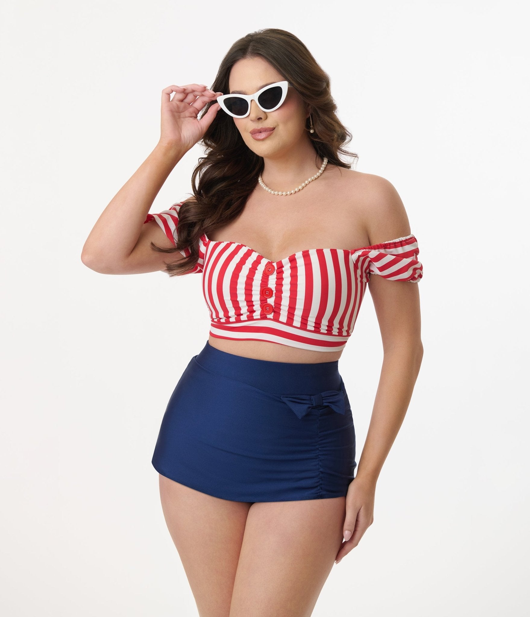 Pinky Pinups Red & White Striped Swim Top - Women's Retro Bikini Top for Beach, Pool & Summer Vacations | Vintage Style Swimwear for Surfing & Sunbathing