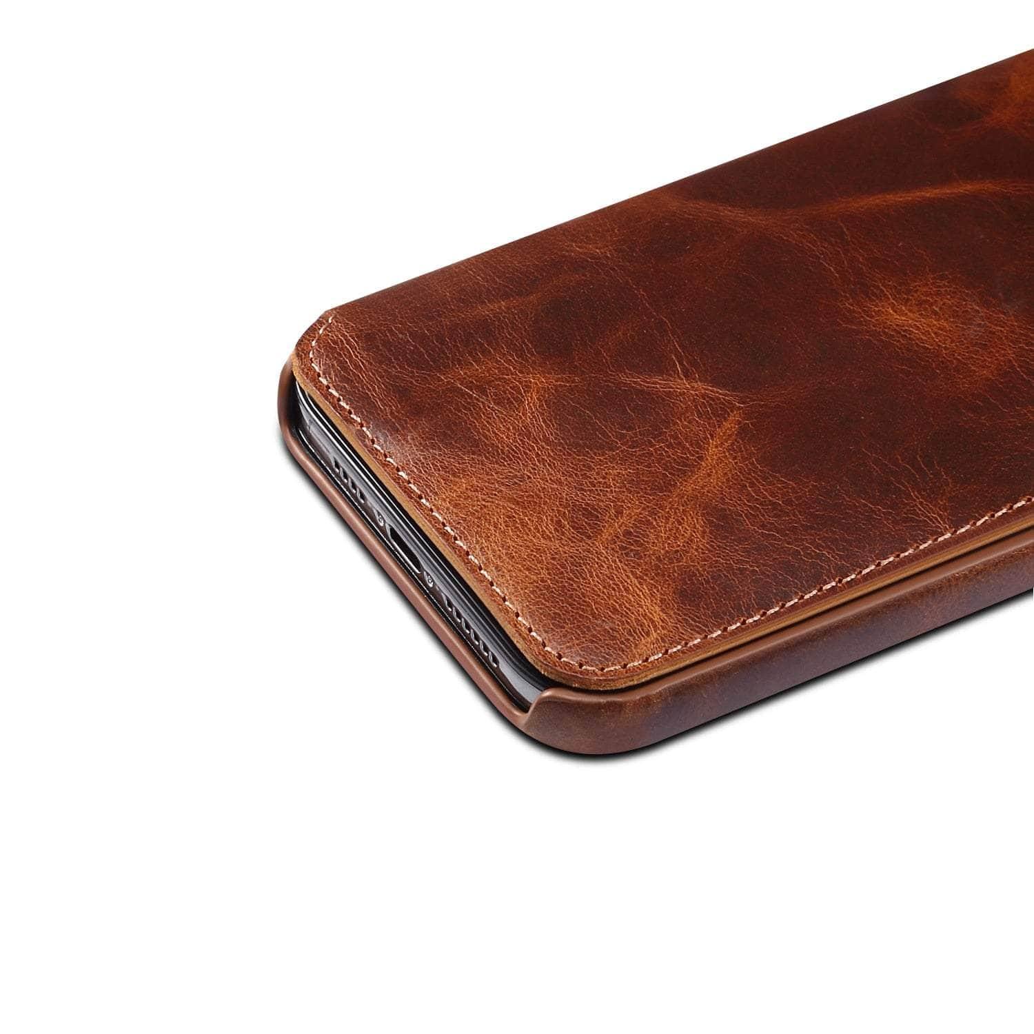 Genuine Leather iPhone 14 Max Case - Retro Style Wallet Phone Cover with Card Slots | Perfect for Everyday Use, Travel & Business Meetings