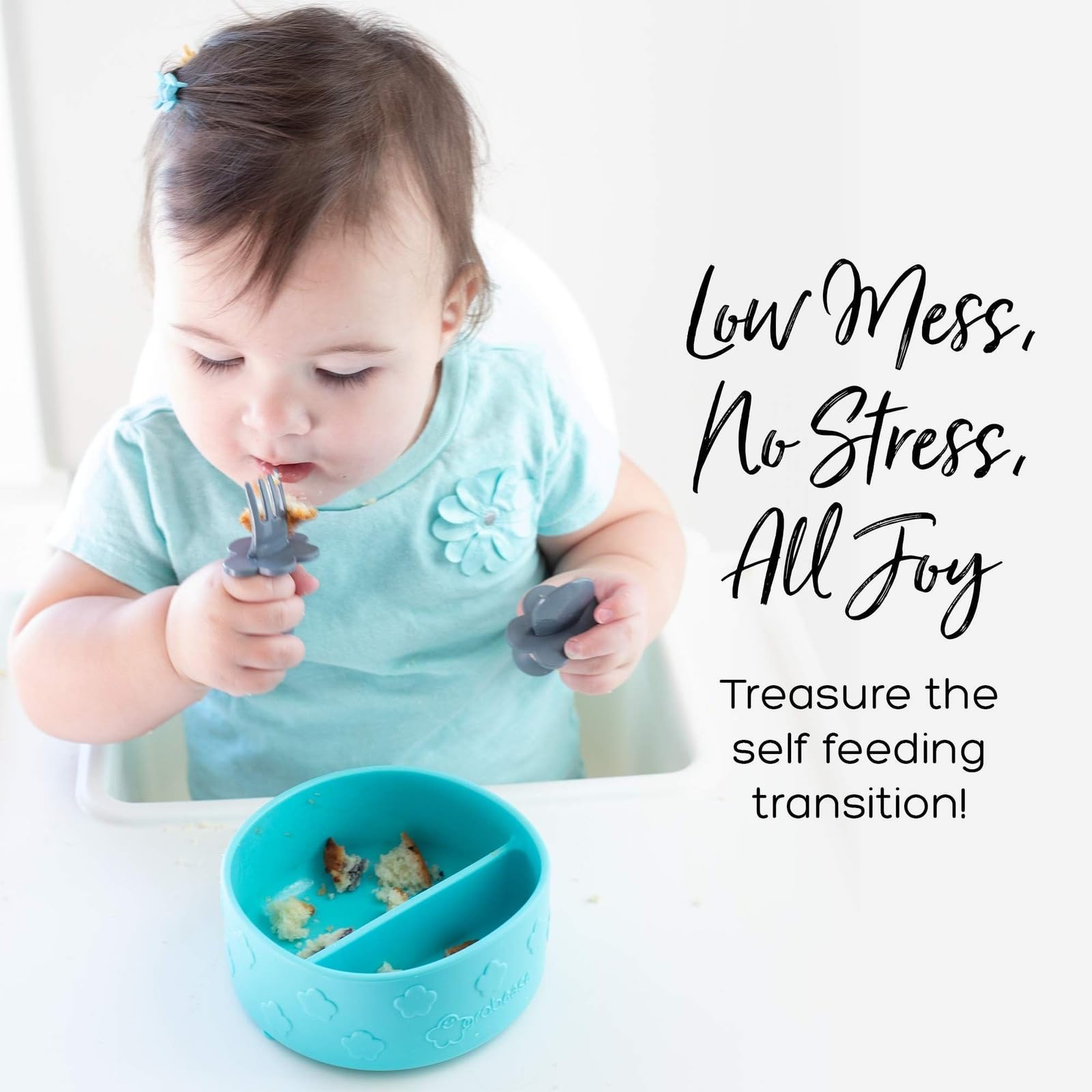 Grabease Silicone Baby Bowls for Toddlers - Divided Feeding Dish with Non-Slip Base | Dishwasher & Sterilizer Safe | Teal Color | Perfect for Baby-Led Weaning, Snacks & Mealtime