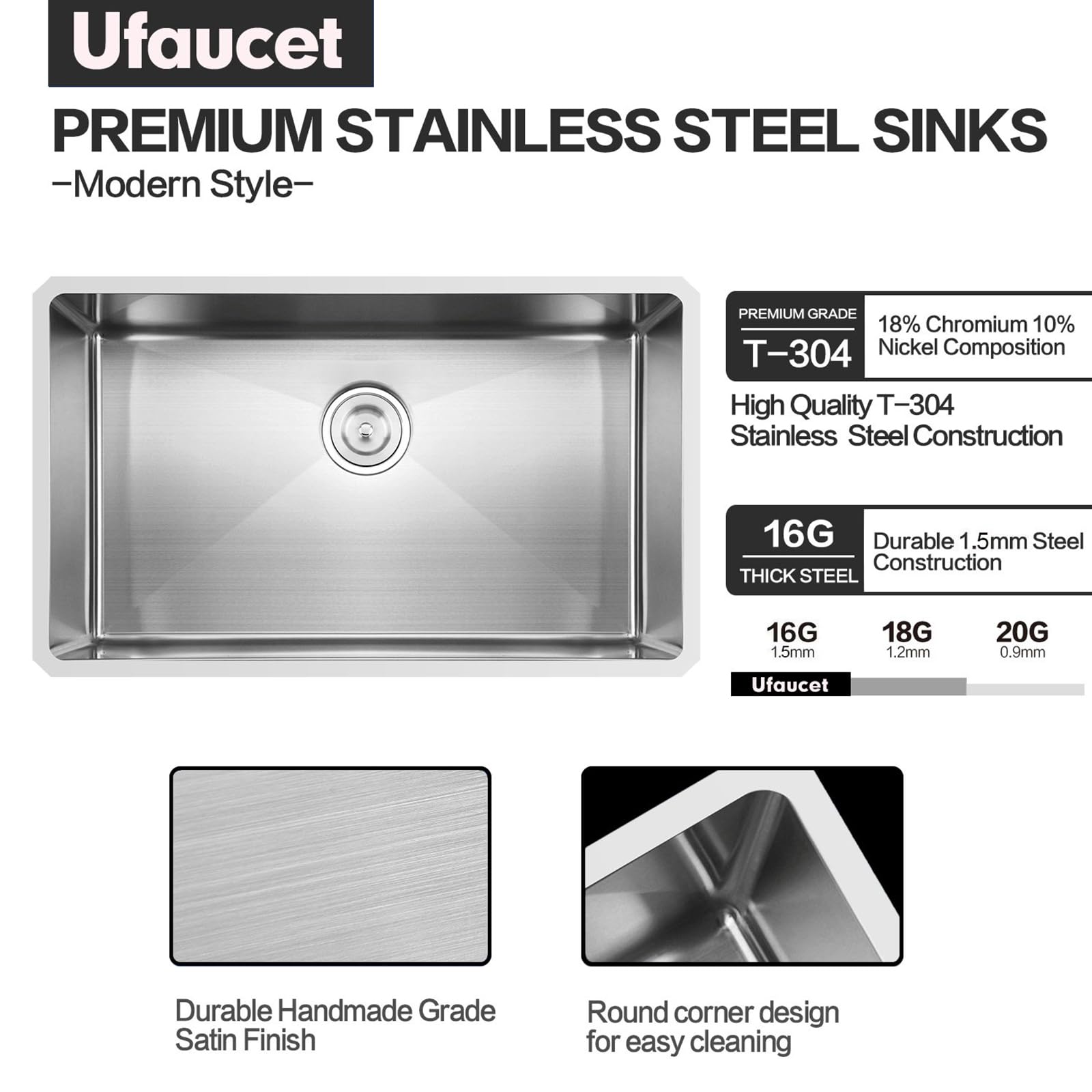 30 Inch Undermount Kitchen Sink - 16 Gauge Stainless Steel Single Bowl Deep Sink (30x16.5 Inch) with Brushed Finish for Modern Kitchen Remodeling & Heavy-Duty Cooking