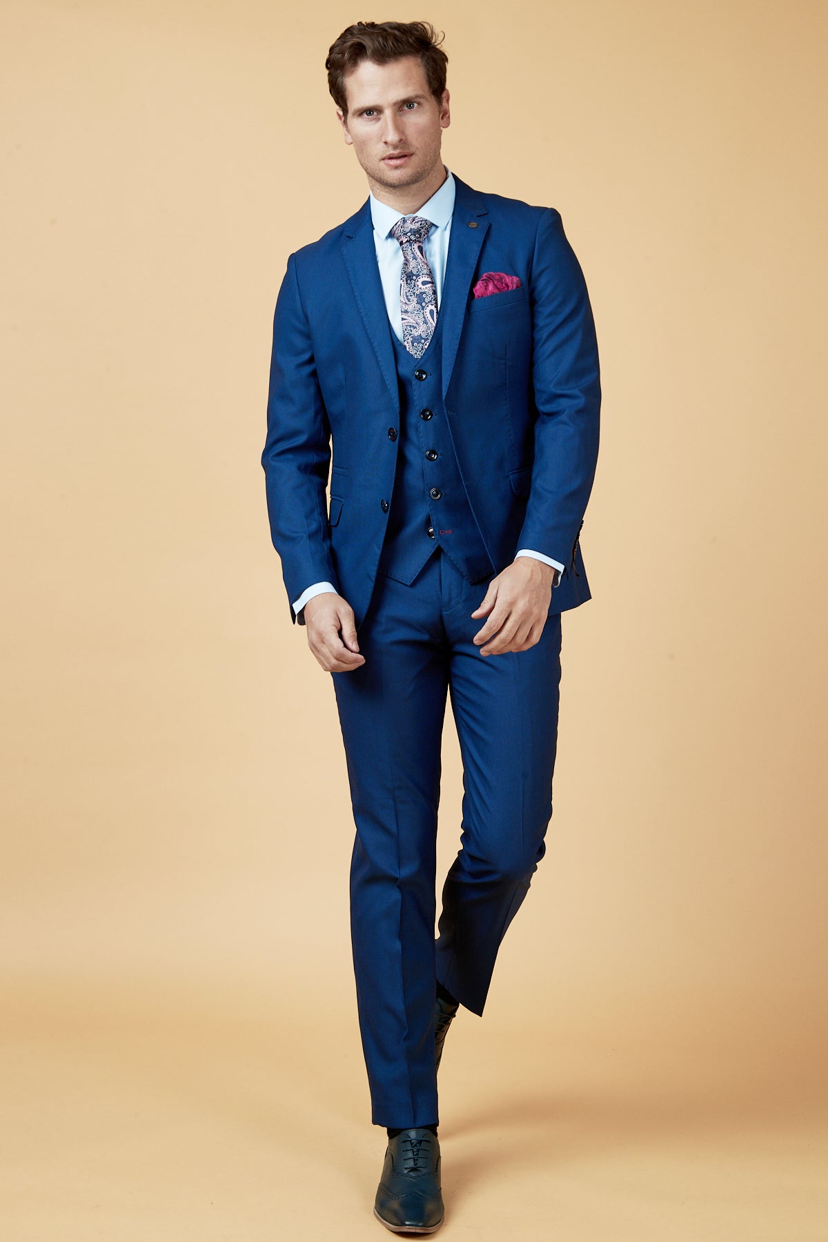 Royal Blue Three Piece Suit for Men - Single Breasted Waistcoat & Matching Blazer | Perfect for Weddings, Business Meetings & Formal Events