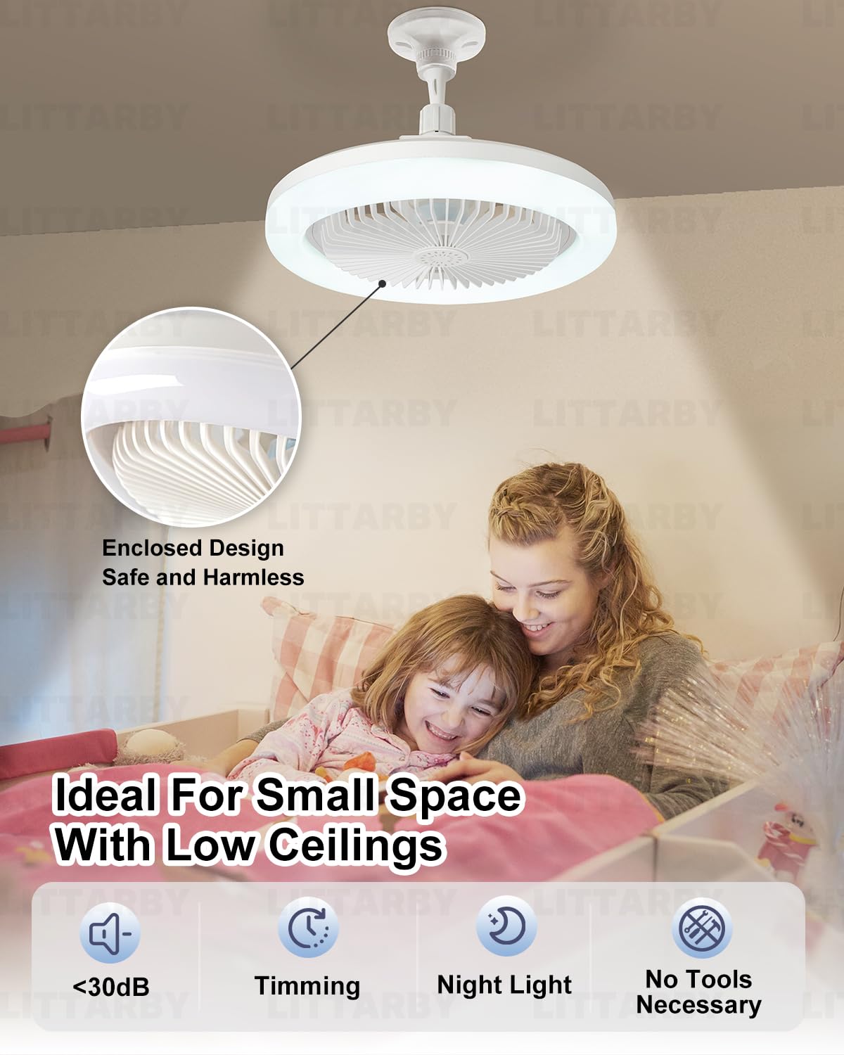 Remote Control Socket Fan Light - 3 Colors (3000K-6500K) Dimmable LED Ceiling Fan Bulb for Bedroom, Kitchen, Closet | Energy Efficient Wireless Small Ceiling Fan with Light | Perfect for Home Cooling & Air Circulation