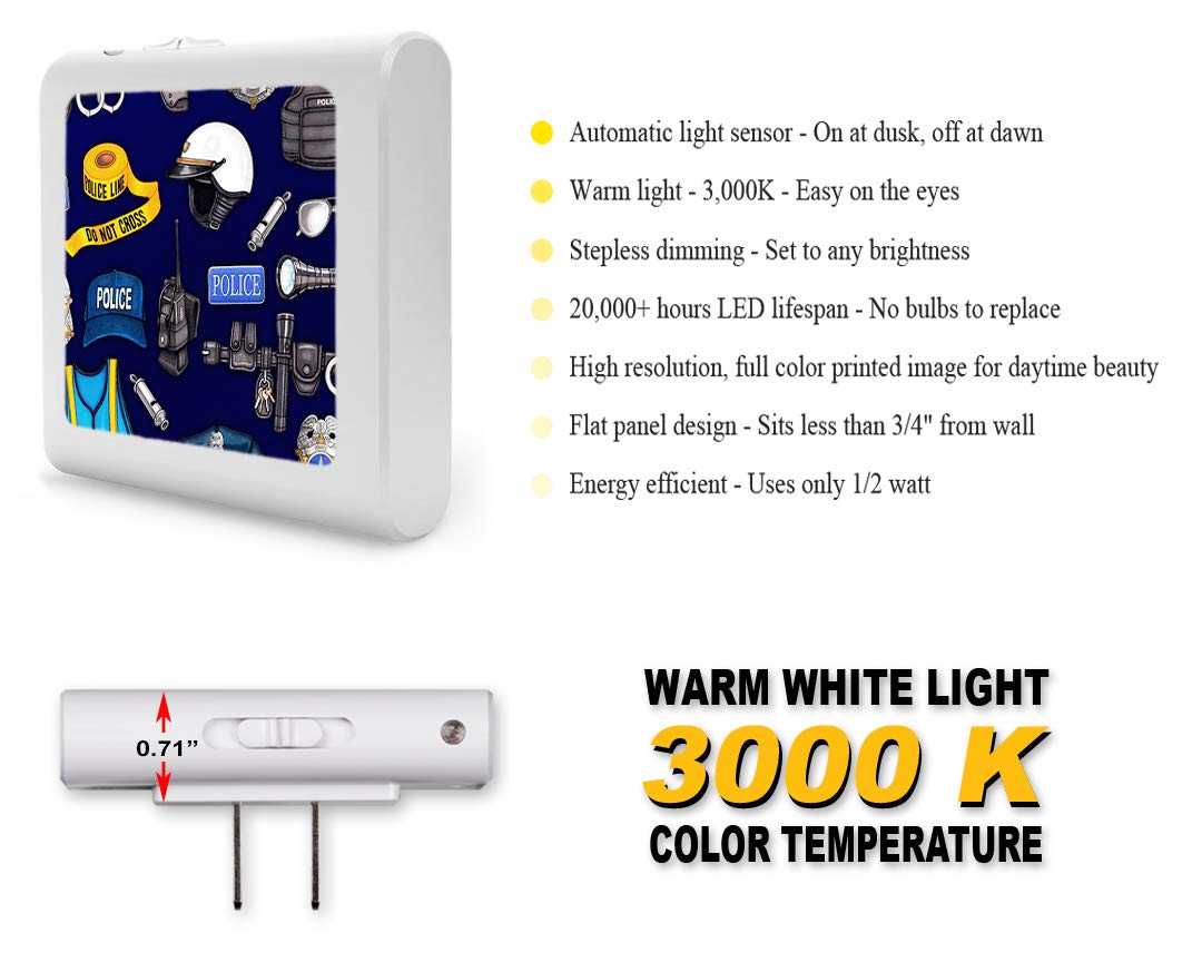 Dimmable LED Night Light with Auto On/Off Sensor - Adjustable Warm Light for Bathroom, Hallway, Nursery & Bedroom - Perfect for Police Departments & Shift Workers