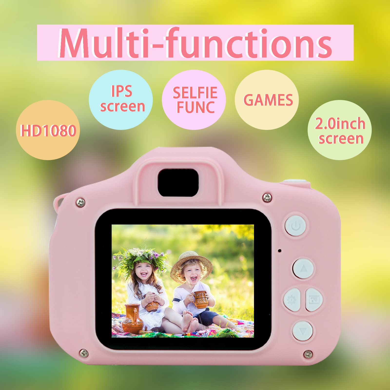 Kids Digital Camera - Rechargeable 1080P HD Video Camera with 2 Inch Screen & 32GB SD Card, Educational Toy for Toddlers & Children (Pale Pink) - Perfect for Birthday Gifts, Travel Adventures & Creative Learning
