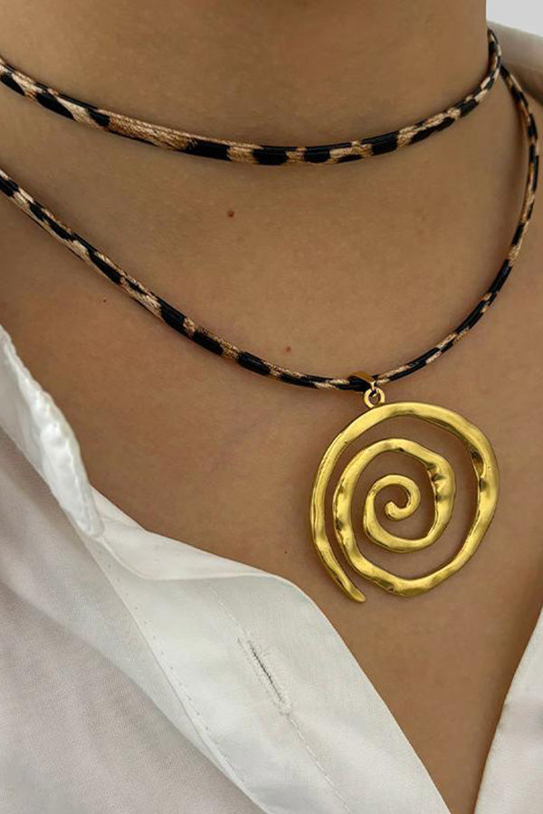 Stylish Leopard Print Leather Cord Spiral Stainless Steel Necklace for Women | Fashion Animal Print Pendant Jewelry | Perfect for Parties, Dating & Everyday Wear