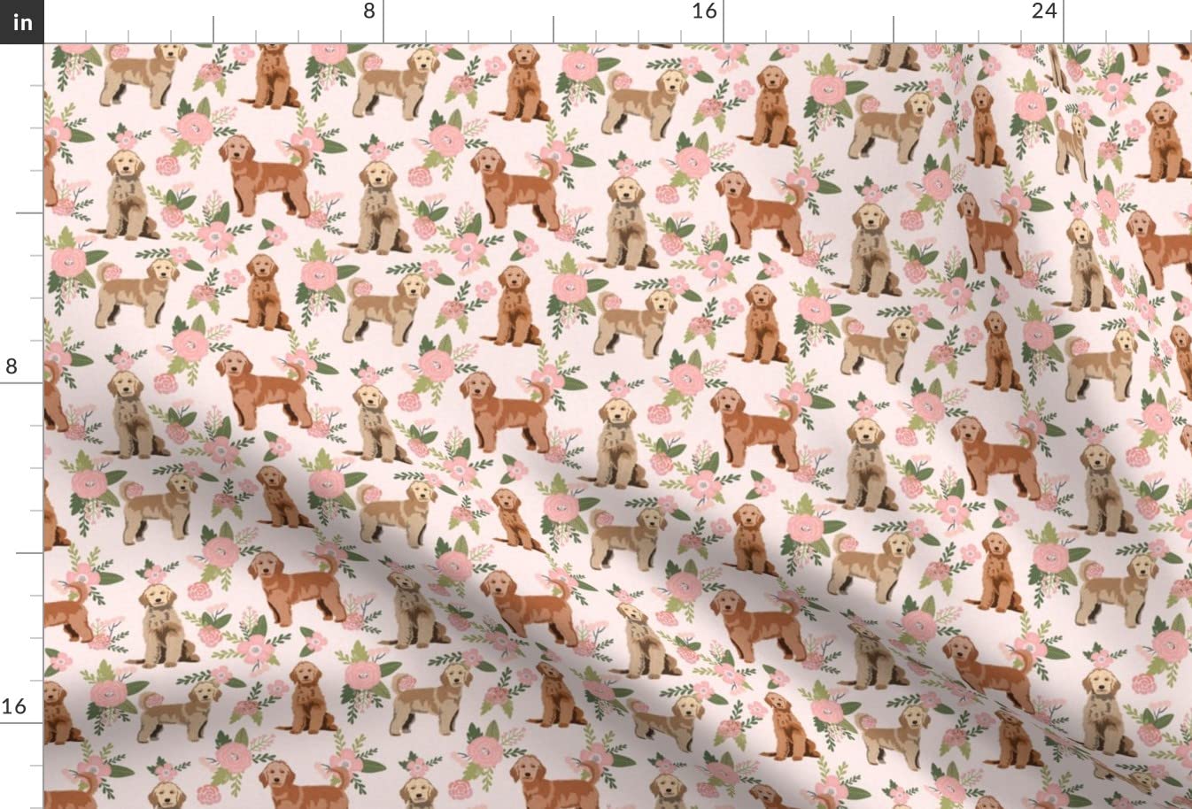 Golden Doodle Floral Dog Print Minky Fabric by The Yard - Peach Cheater Quilt Pet Goldendoodle Pattern - Soft Plush Material for Sewing Baby Blankets, Quilt Backing & DIY Pet Accessories - Perfect for Nursery Decor & Cozy Home Projects