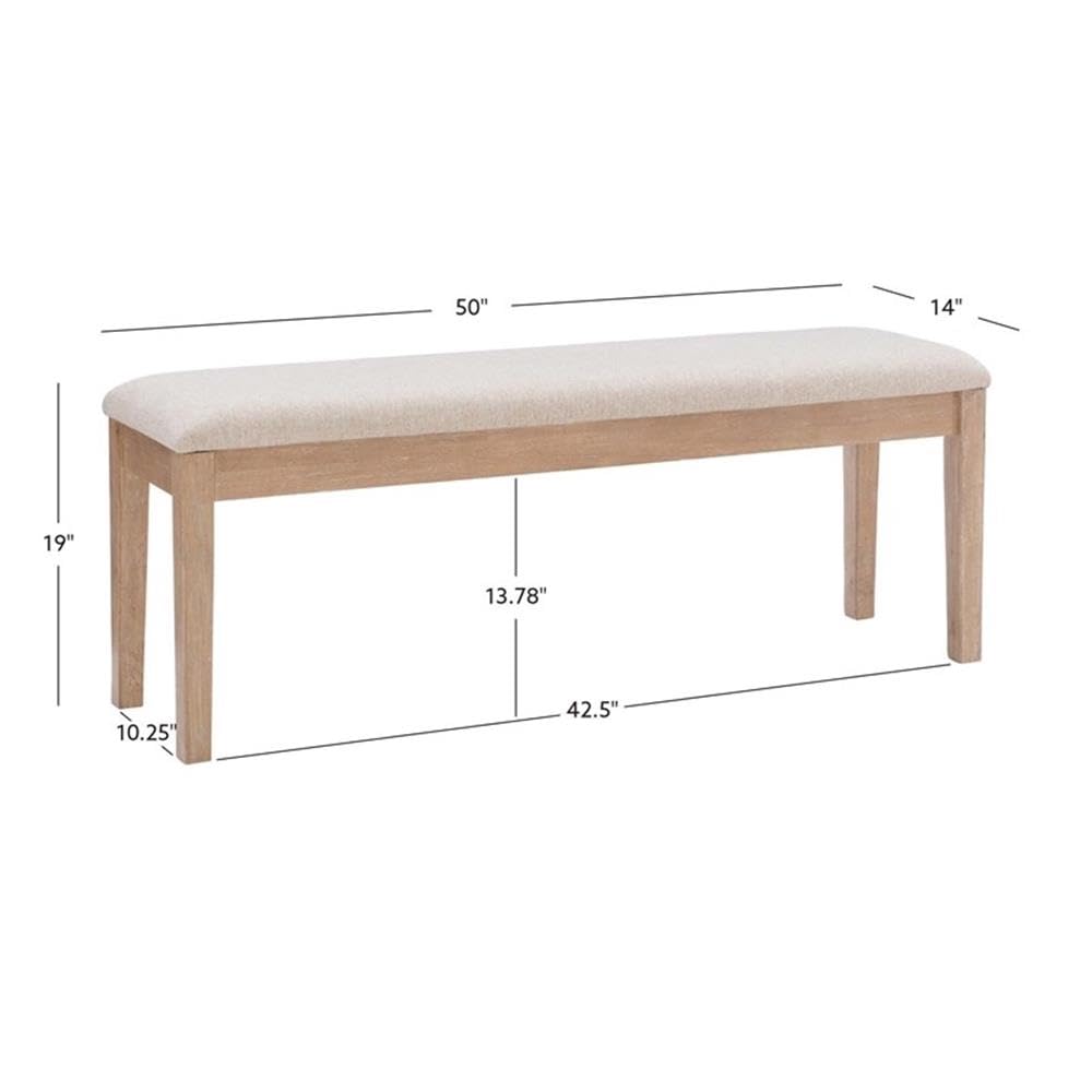 Linon Miles Solid Wood Bench with Padded Seat - Light Beige, Natural Lacquer Finish | Perfect for Entryway, Bedroom, or Garden Seating
