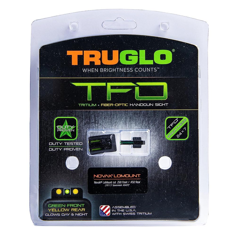 Truglo TFO Tritium & Fiber-Optic Handgun Sight Set - High Visibility Front & Rear Night Sights for 1911 Pistols | Durable Compact Design for Tactical Shooting & Home Defense