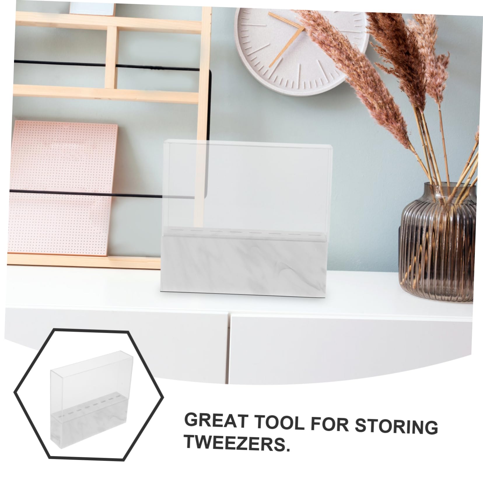 FRCOLOR White Acrylic Eyelash Tweezer Stand - Professional Makeup Brush & Spatula Holder for Eyelash Extension Supplies - Perfect for Salon, Spa & Home Beauty Organization