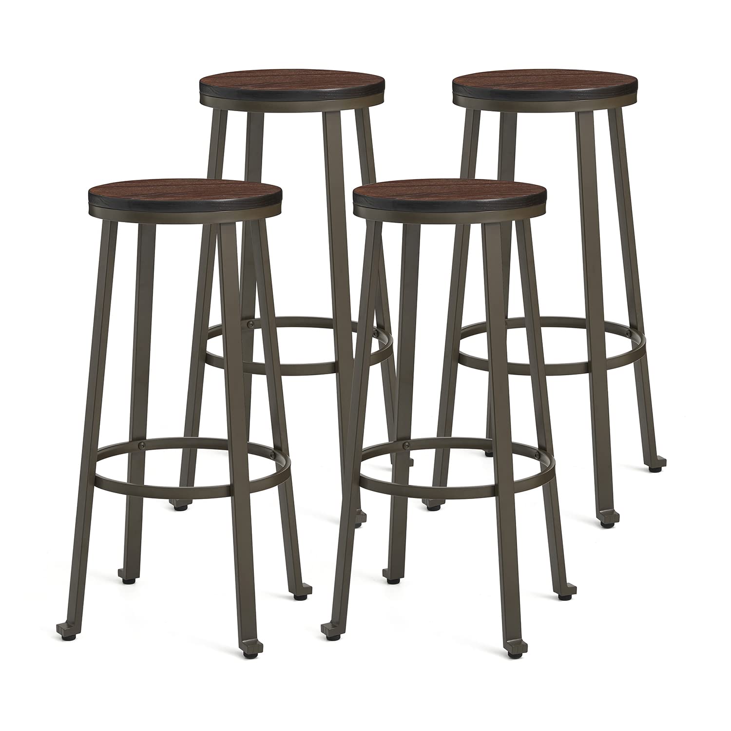 Glitzhome Set of 4 Rustic Steel Bar Stools with Elm Wood Round Top - 24