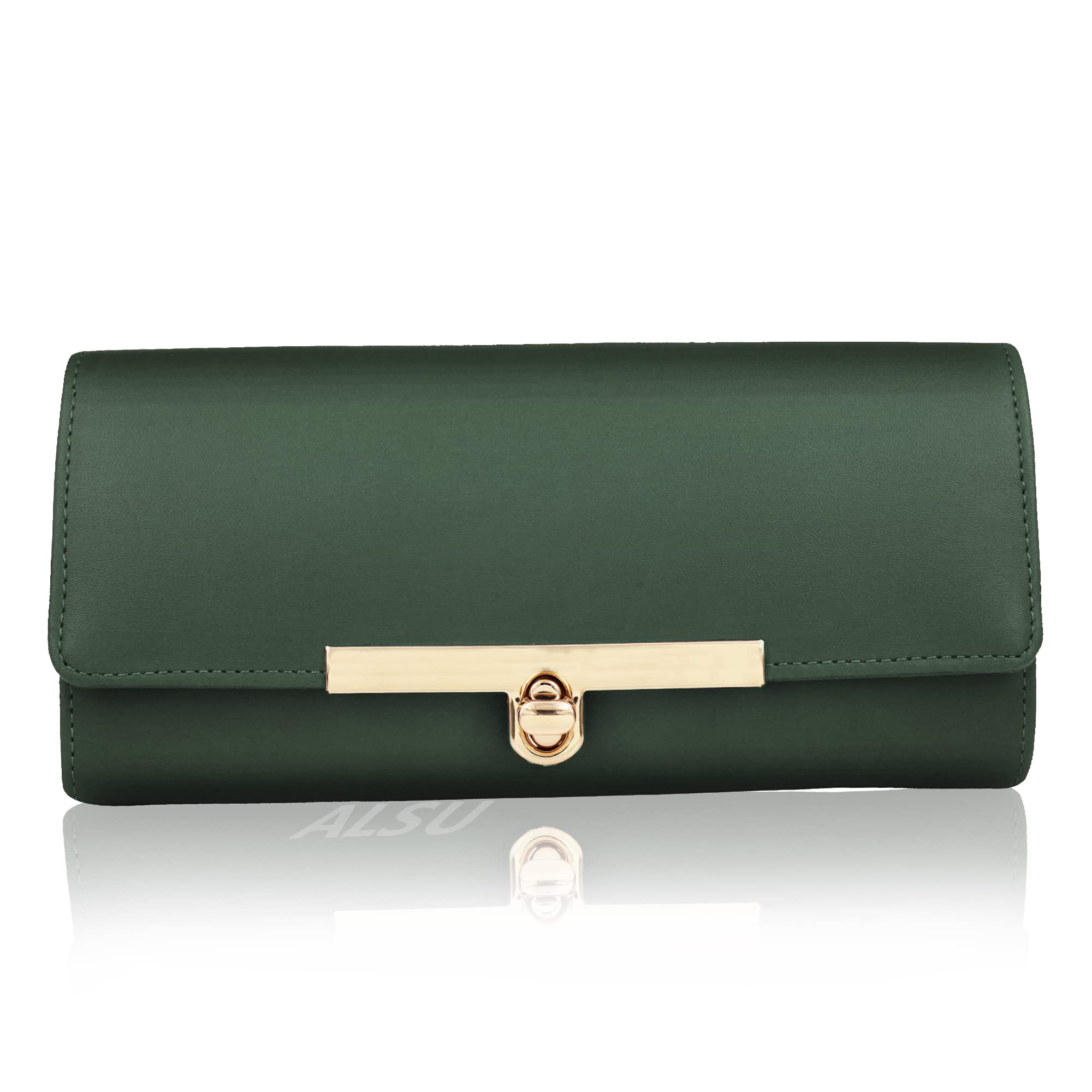 ALSU Women's Hand Wallet Clutch Purse with Phone Pocket & Credit Card Slots - Secure Lock Closure, Green | Perfect for Evening Parties, Weddings, and Daily Essentials Organization