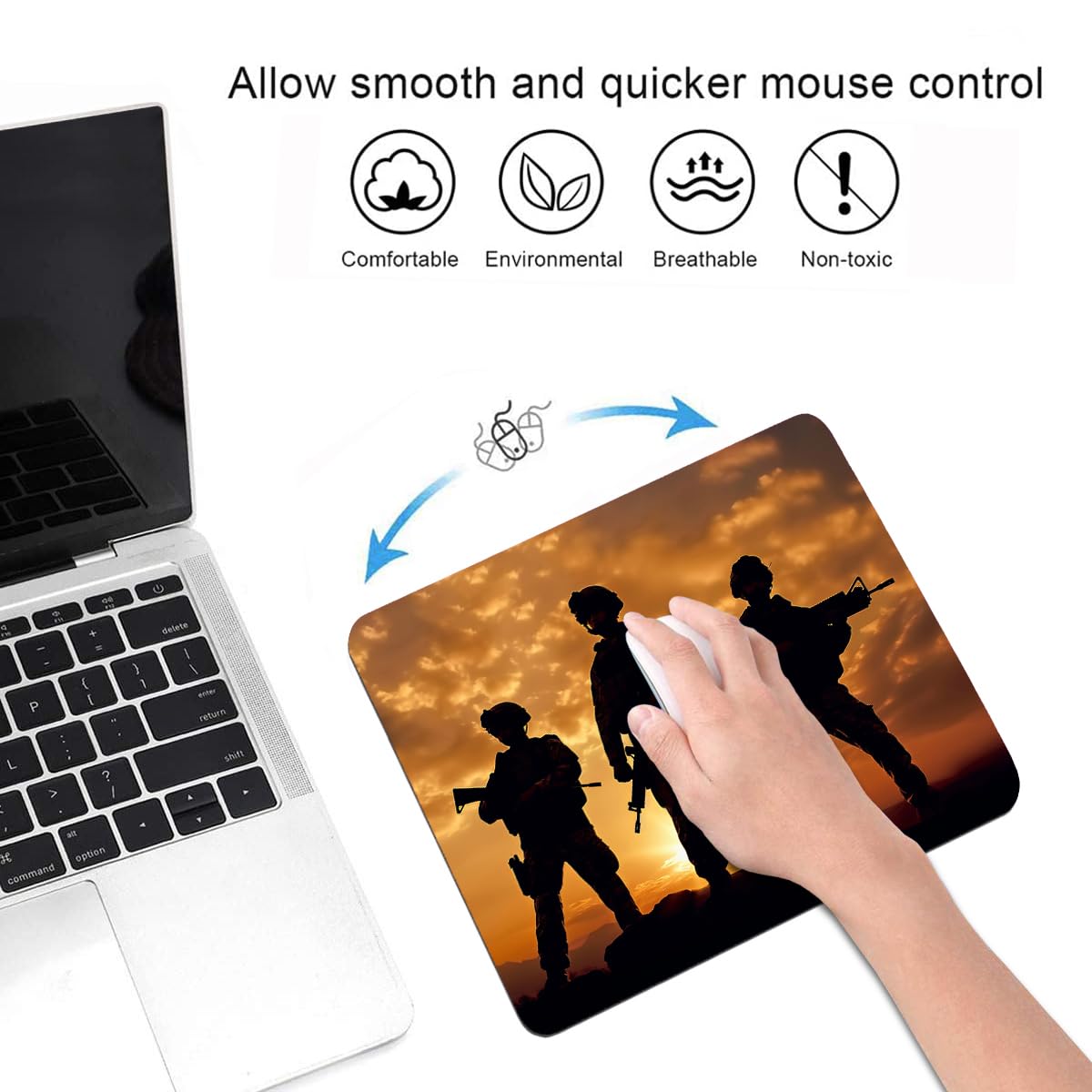 American Army Troops Military Mouse Pad & Coasters Set - Non-Slip Rubber Base Rectangle Mouse Pad for Laptop, Computer & Office Accessories - Perfect for Gaming, Work & Home Office Setup