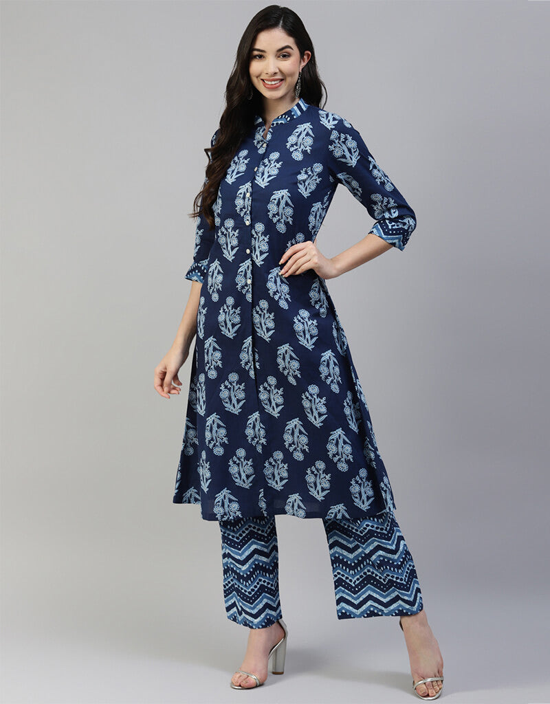 Blue Cotton Palazzo Salwar Suit for Women - Comfortable Indian Ethnic Wear for Festivals, Weddings & Casual Outings