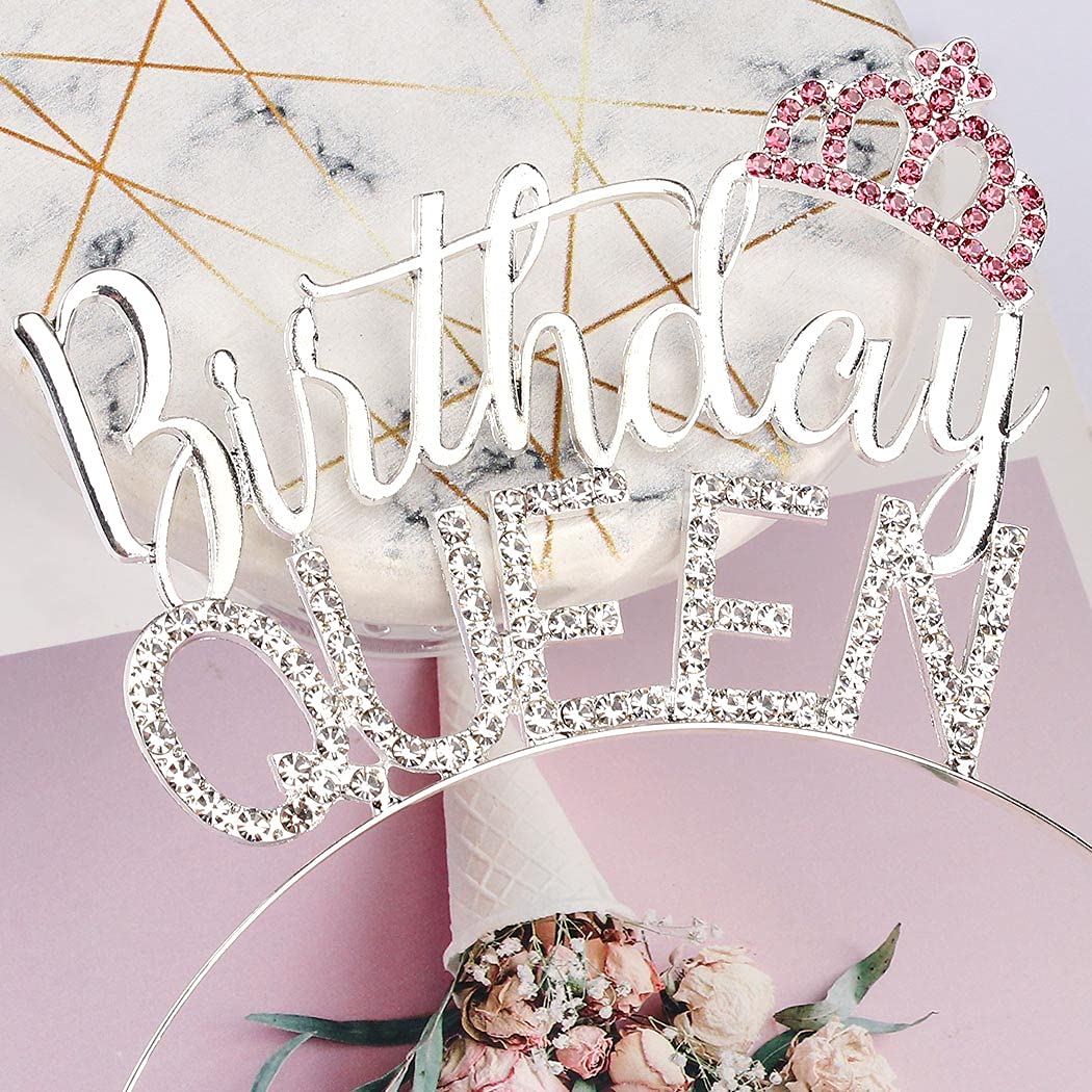 Silver Rhinestone Birthday Crown for Girls & Women - Princess Tiara Headband for Birthday Parties, Bridal Showers & Special Occasions | Happy Birthday Hair Accessories