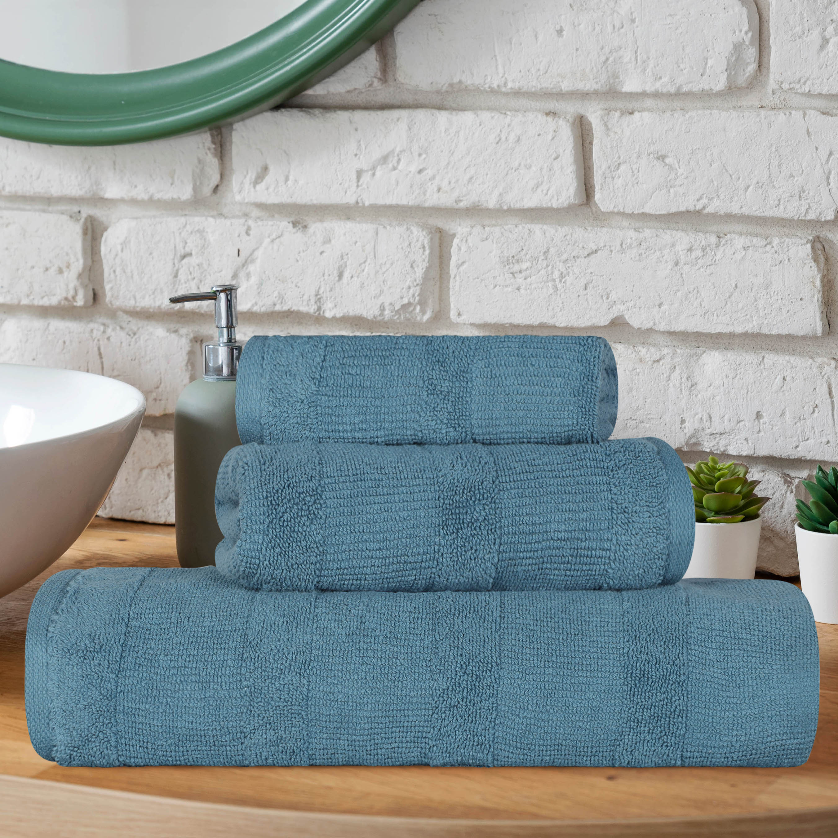 Premium Ribbed Turkish Cotton Quick-Dry 3-Piece Towel Set - Ultra Absorbent, Soft & Durable Bath, Beach & Gym Towels for Spa, Pool & Travel Use