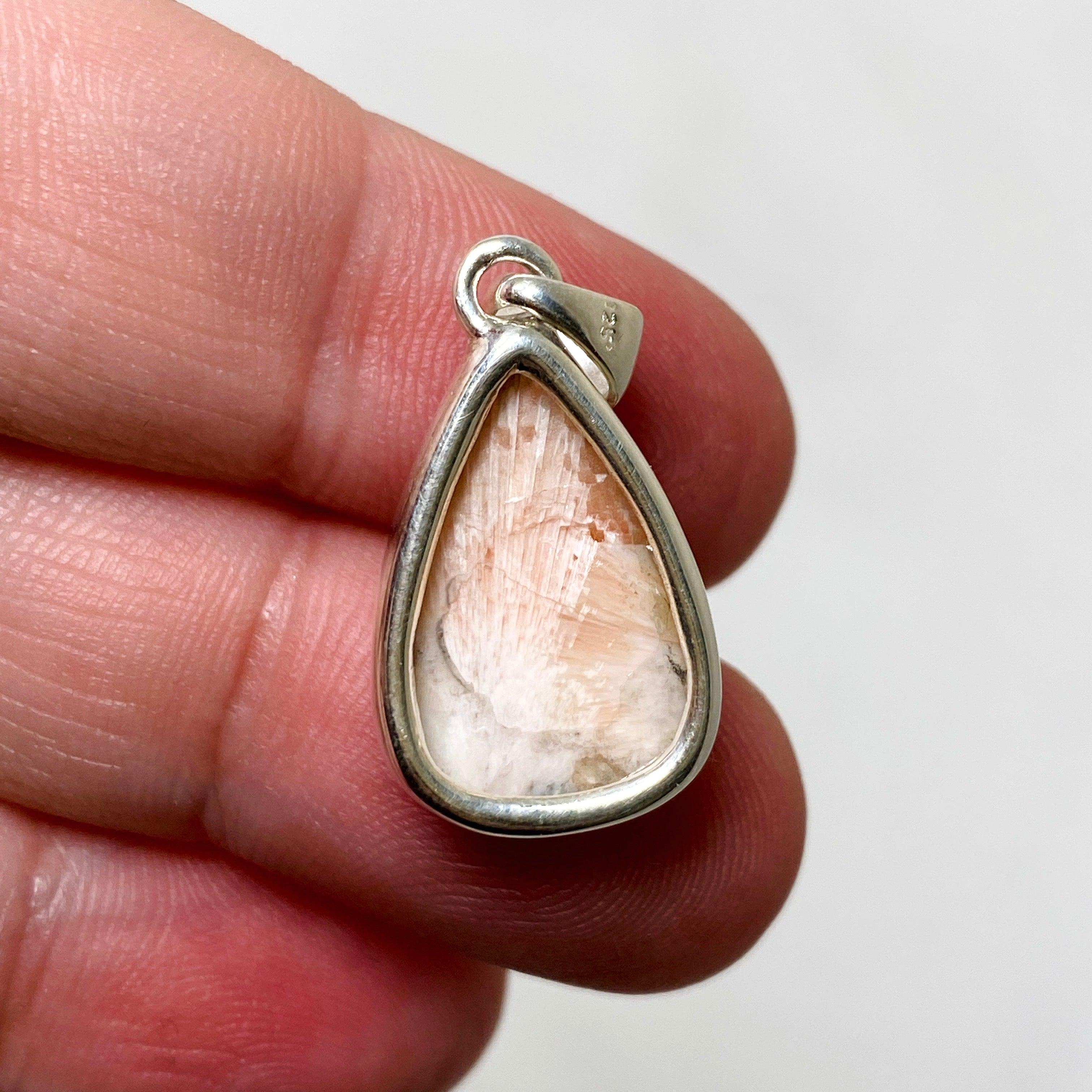 Natural Peach Scolecite Teardrop Pendant Necklace KPGJ4518 - Healing Crystal Jewelry for Meditation, Energy Balancing & Spiritual Growth