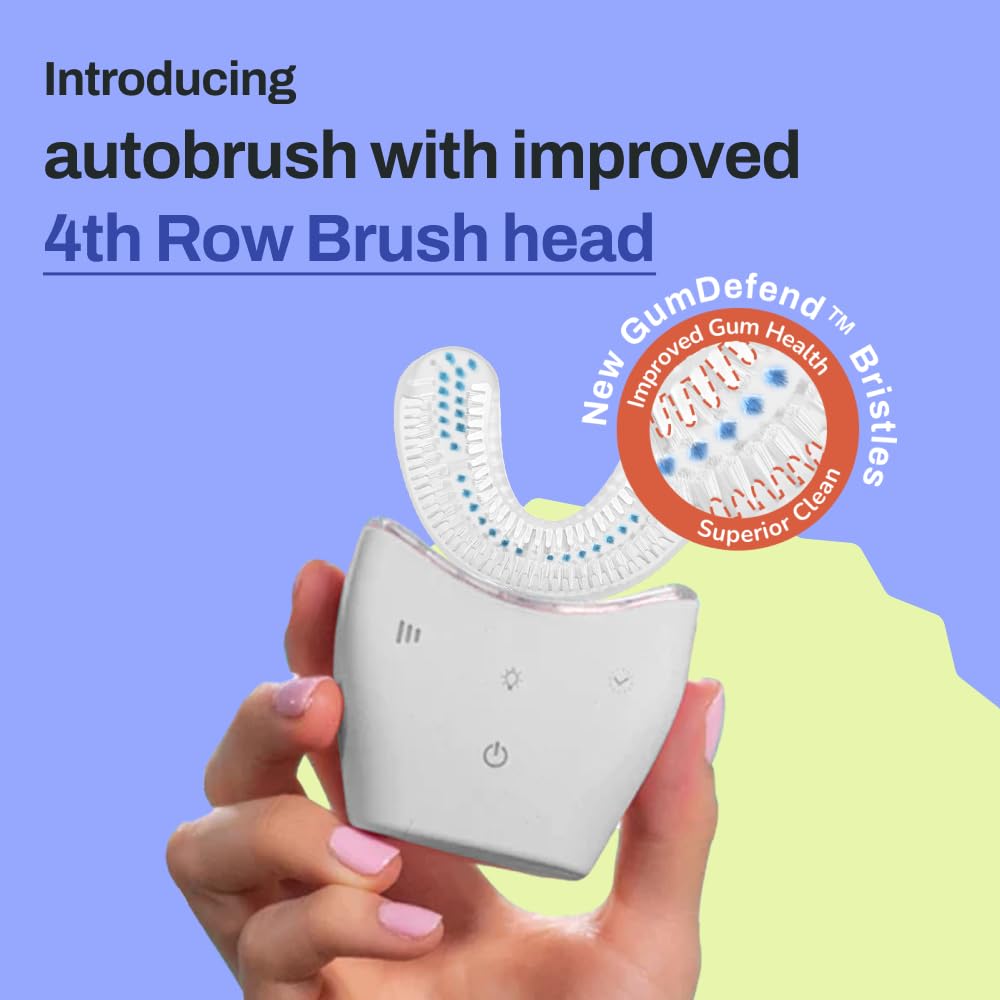 Autobrush U-Shaped Electric Toothbrush for Adults - ADA Accepted Sonic Pro with 360° Nylon Bristles, 3 Cleaning Modes, Ultrasonic Technology & LED Light - Rechargeable & Waterproof (Small, White) | Perfect for Travel, Home & Office Use